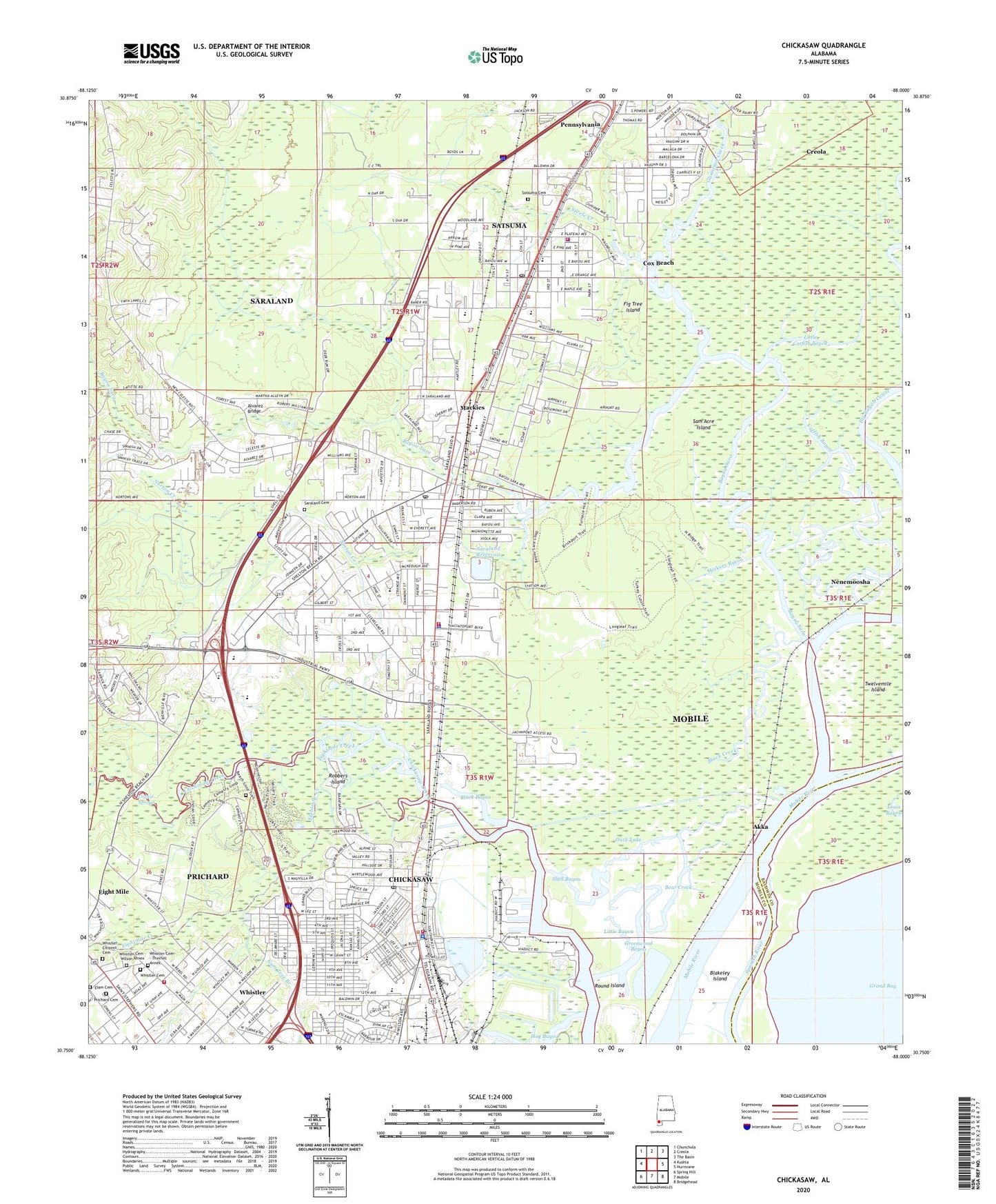 Chickasaw Alabama US Topo Map Image