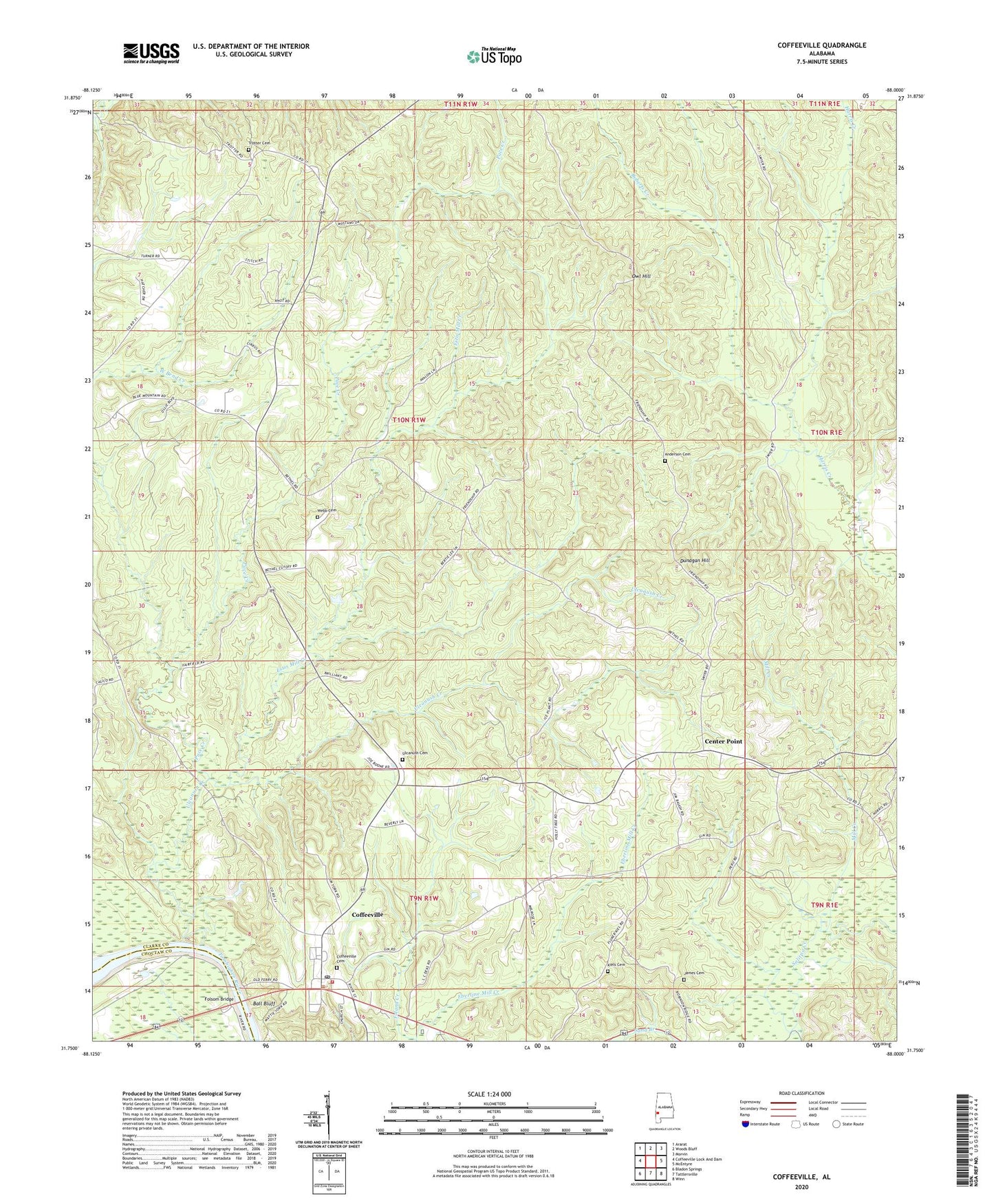 Coffeeville Alabama US Topo Map Image
