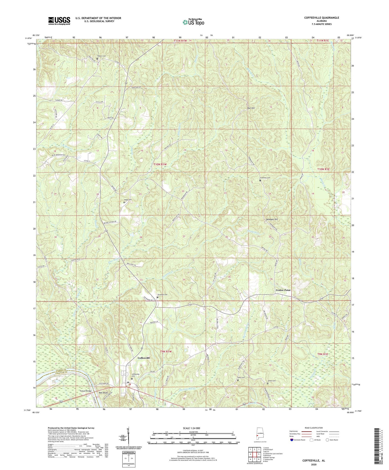 Coffeeville Alabama US Topo Map Image