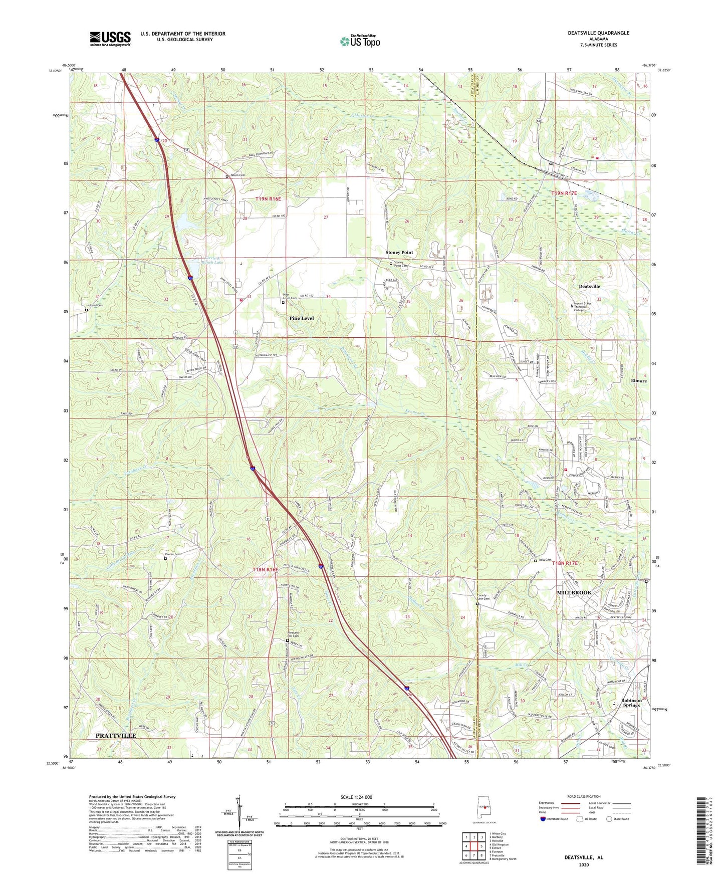 Deatsville Alabama US Topo Map Image