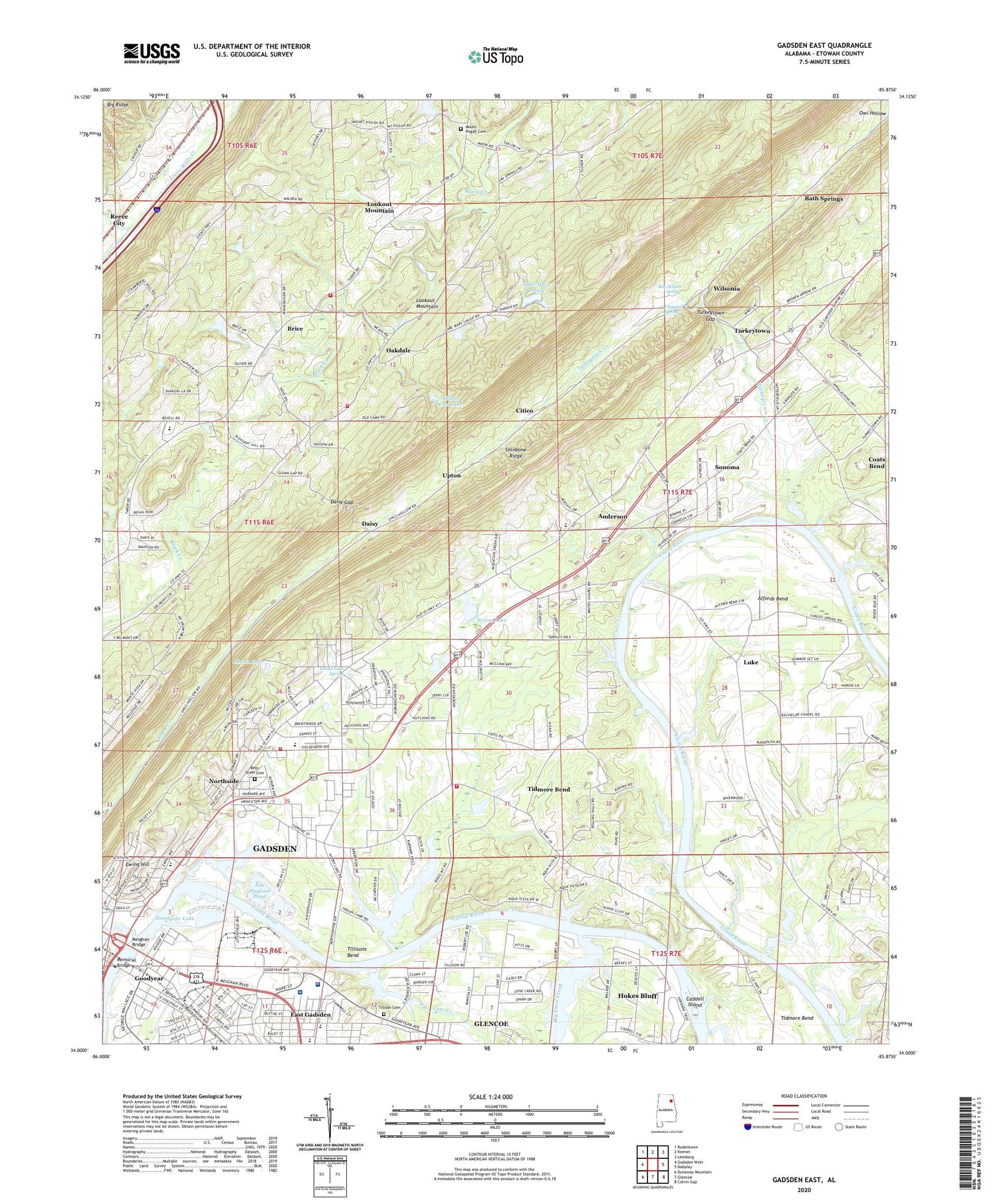 Gadsden East Alabama US Topo Map Image