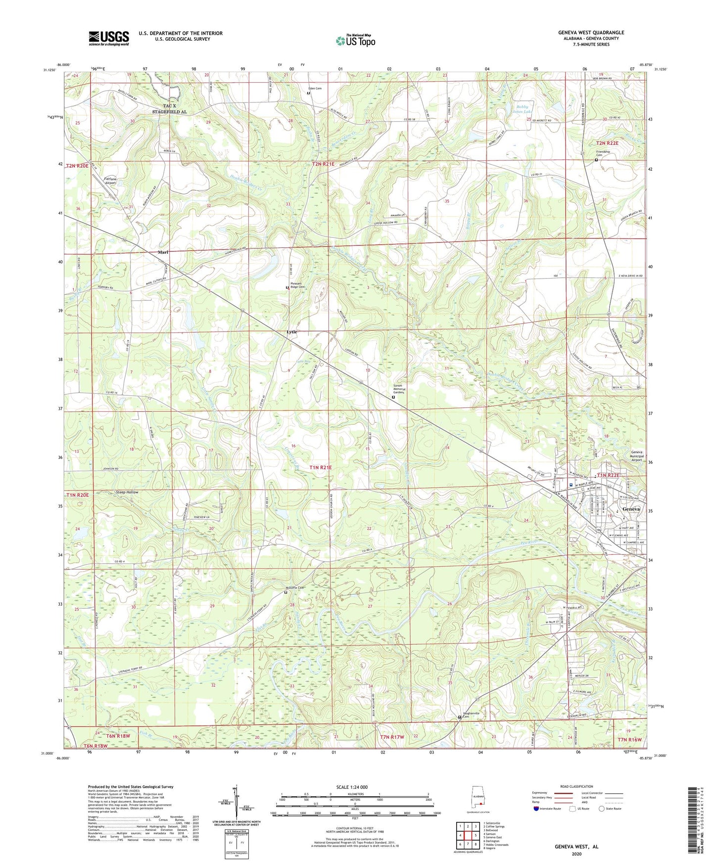 Geneva West Alabama US Topo Map Image