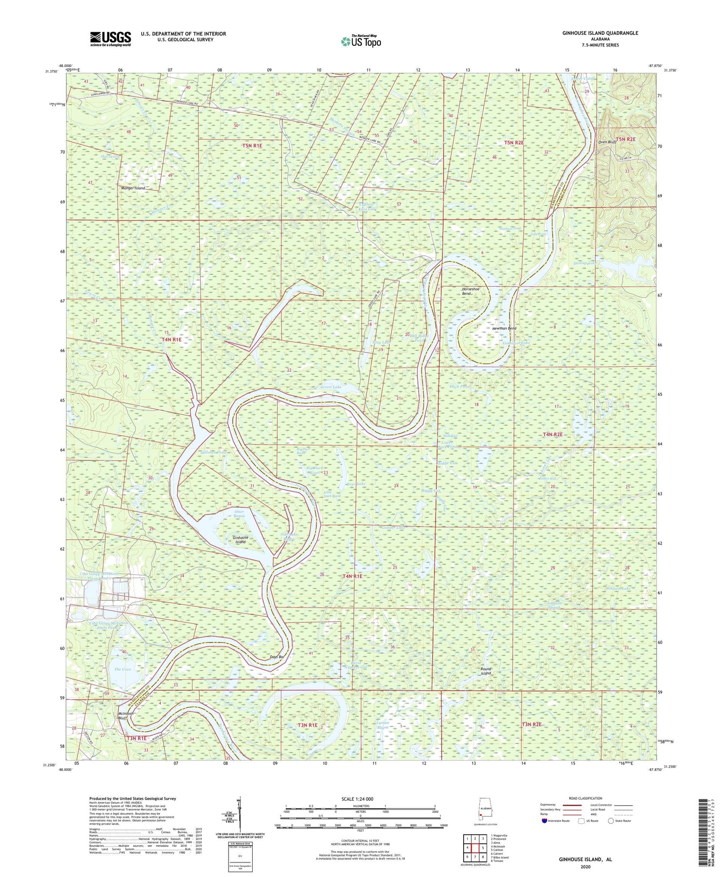Ginhouse Island Alabama US Topo Map Image