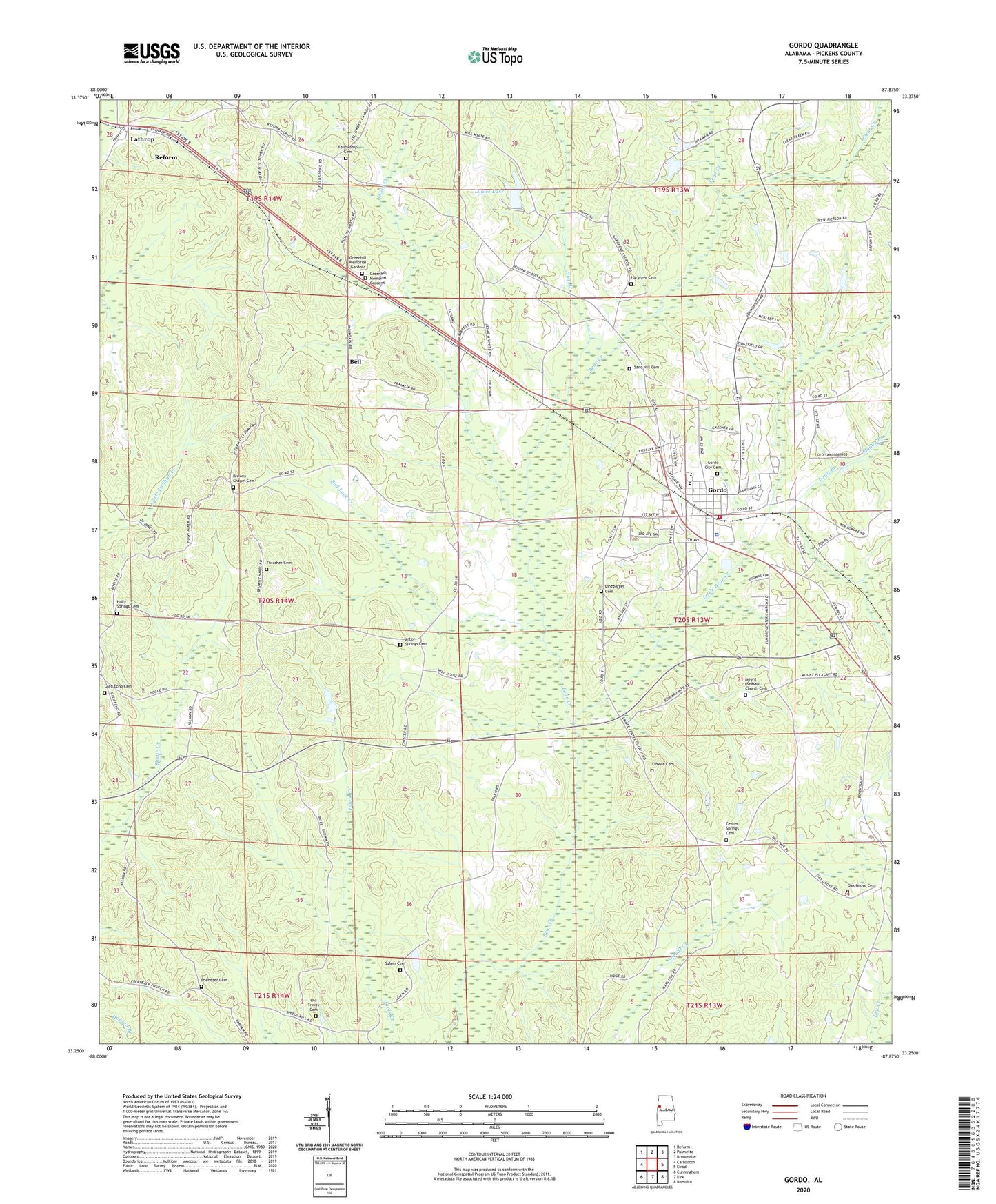 Gordo Alabama US Topo Map Image