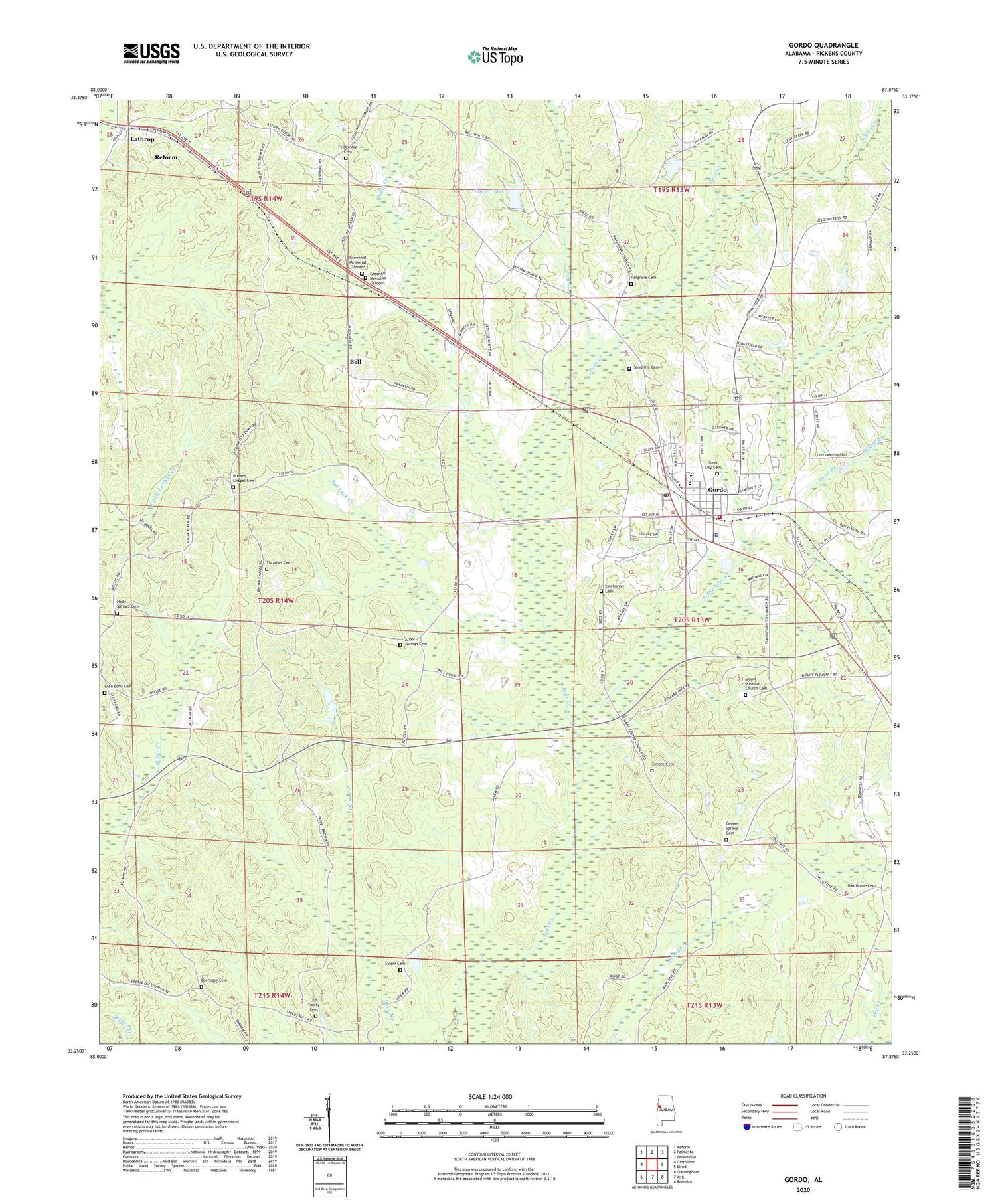Gordo Alabama US Topo Map Image