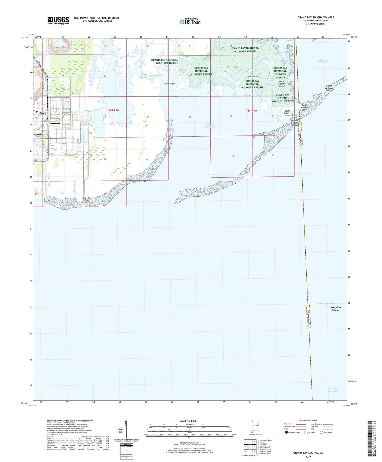 Grand Bay SW Alabama US Topo Map Image