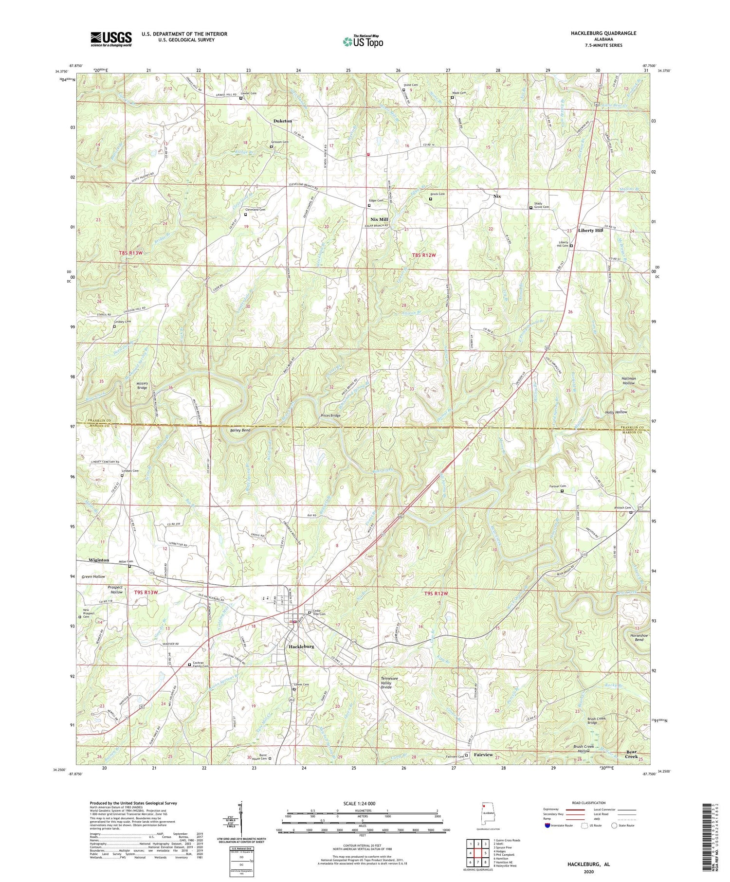 Hackleburg Alabama US Topo Map Image