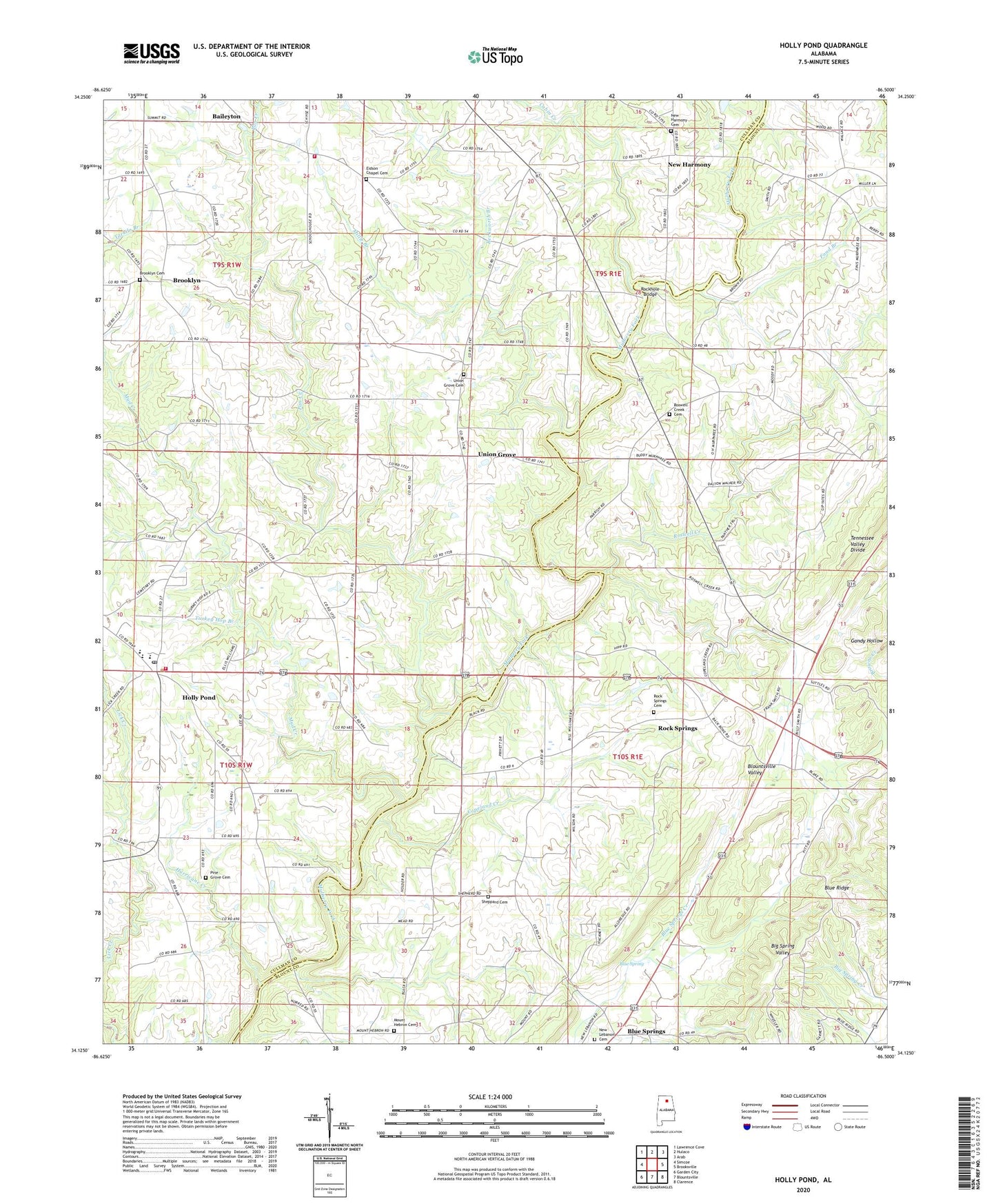 Holly Pond Alabama US Topo Map Image