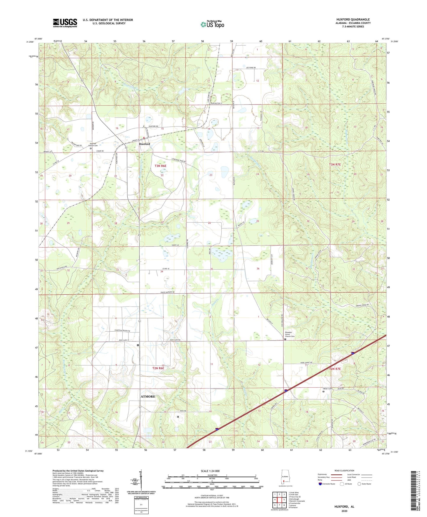 Huxford Alabama US Topo Map Image