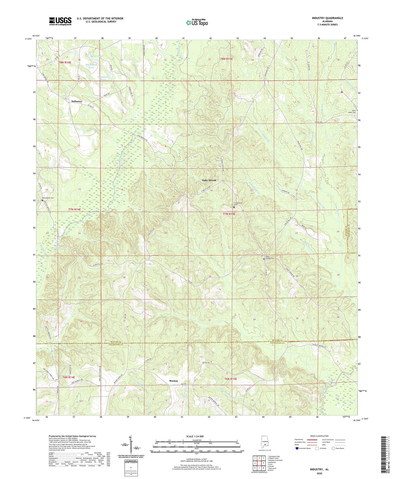 Industry Alabama US Topo Map Image