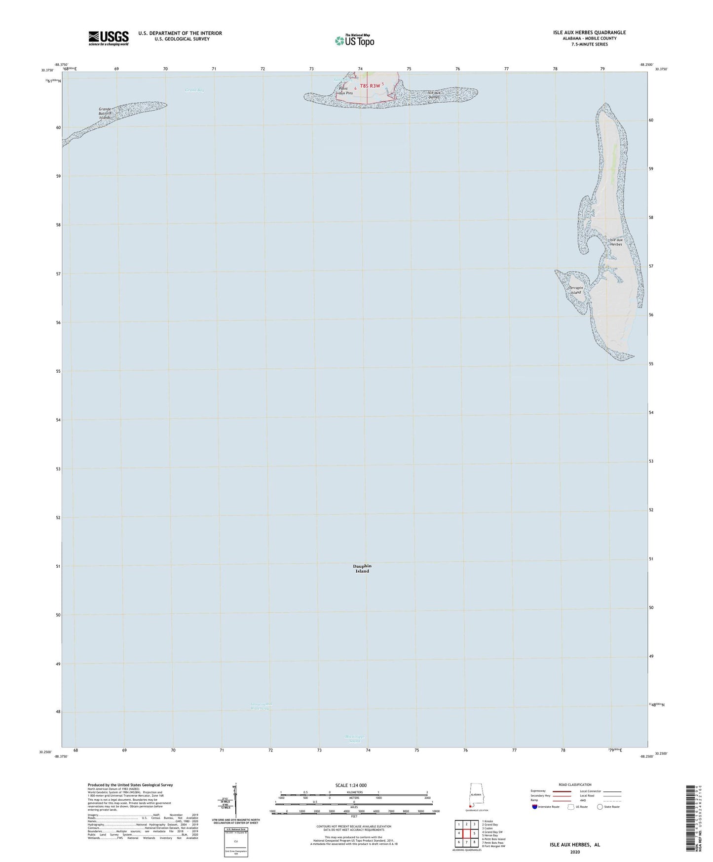 Isle aux Herbes Alabama US Topo Map Image