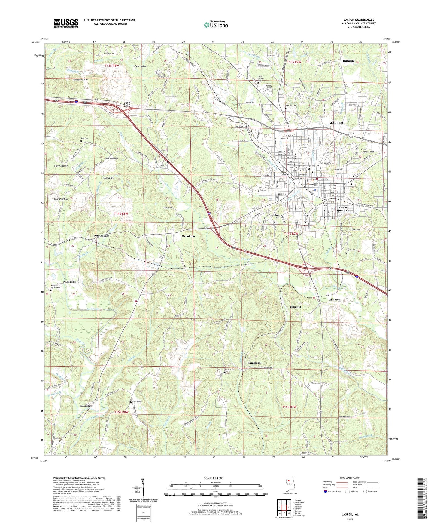 Jasper Alabama US Topo Map Image