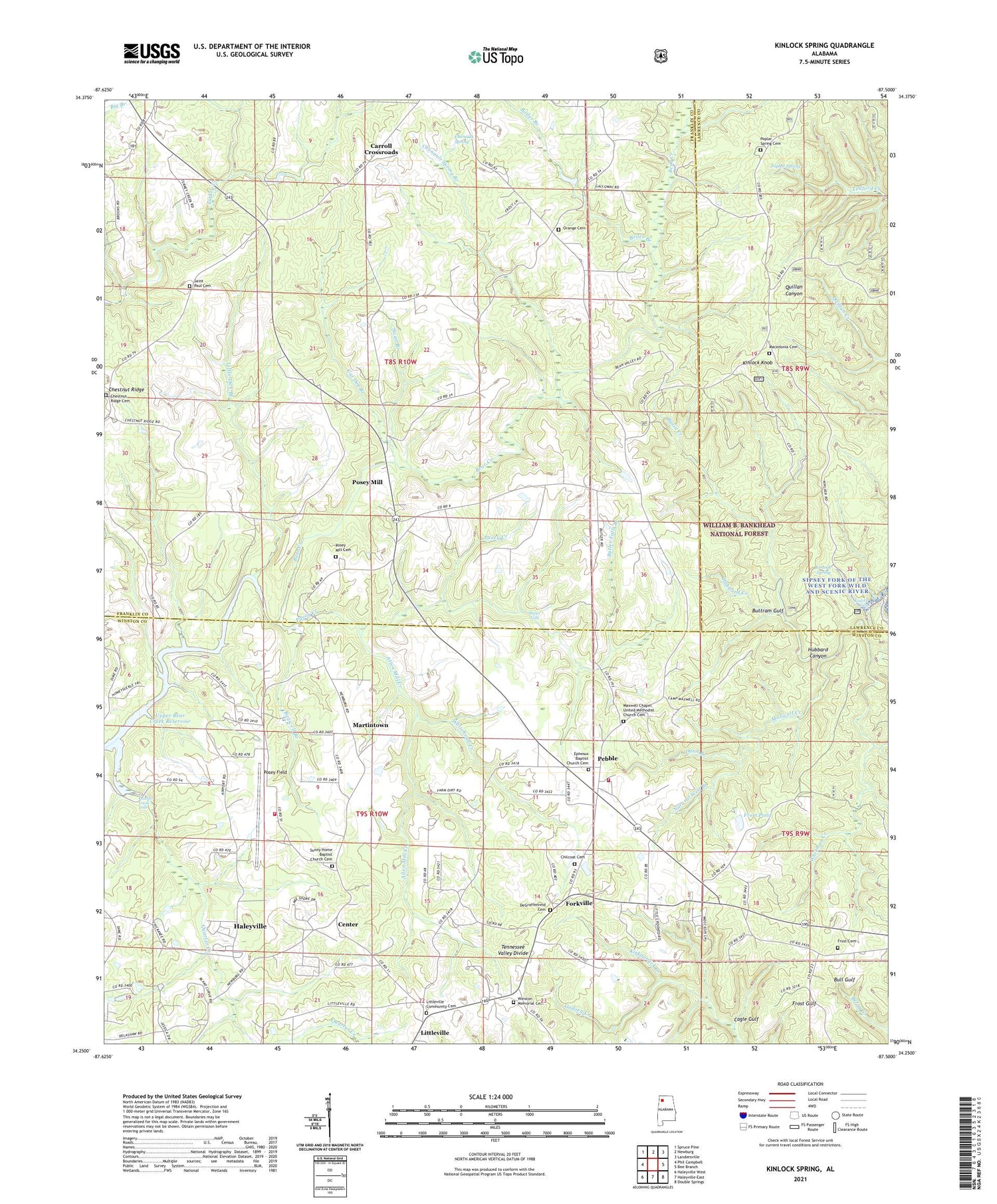 Kinlock Spring Alabama US Topo Map Image