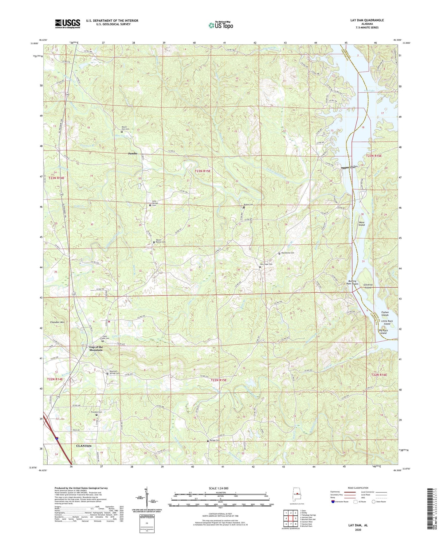 Lay Dam Alabama US Topo Map Image