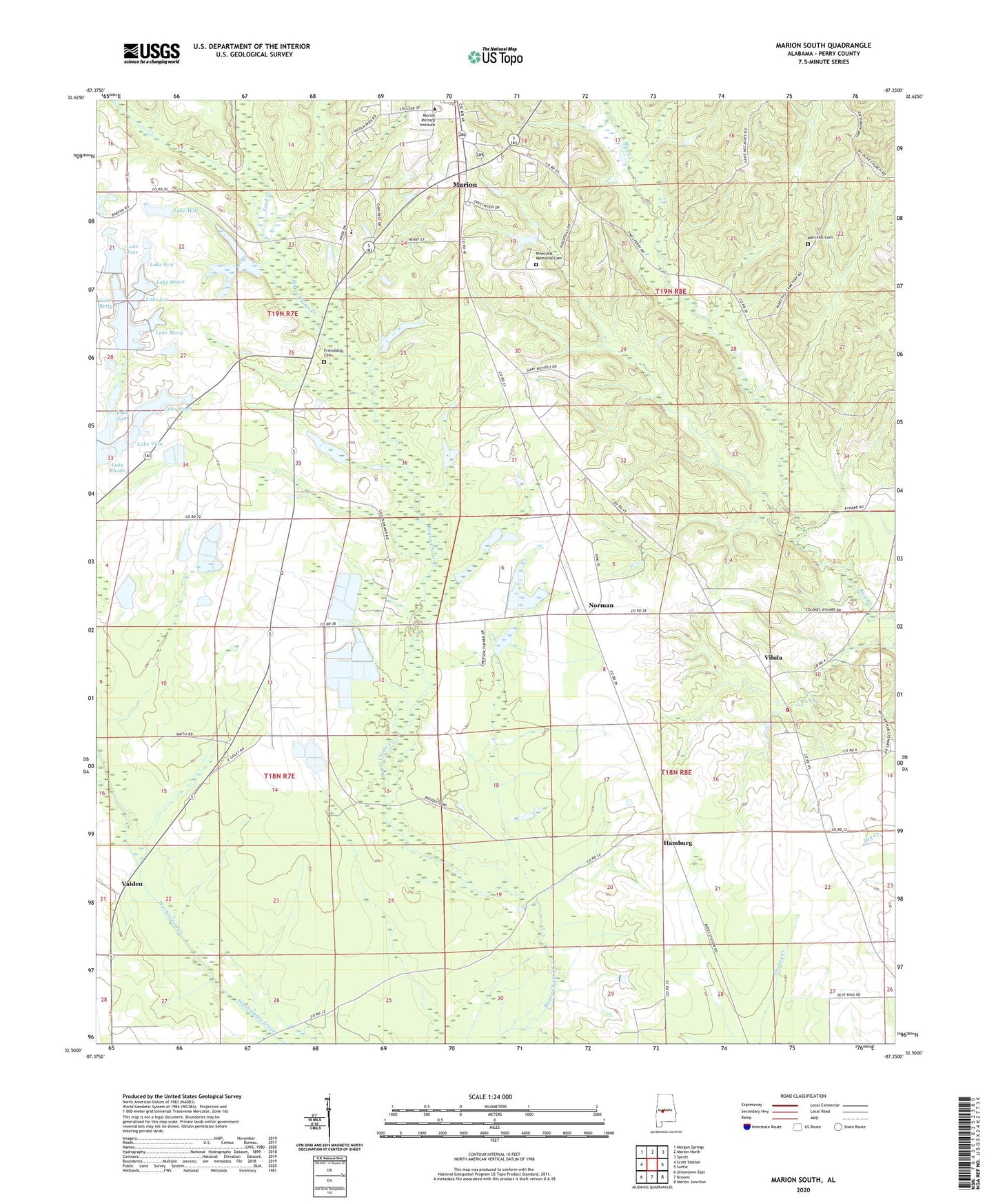 Marion South Alabama US Topo Map Image