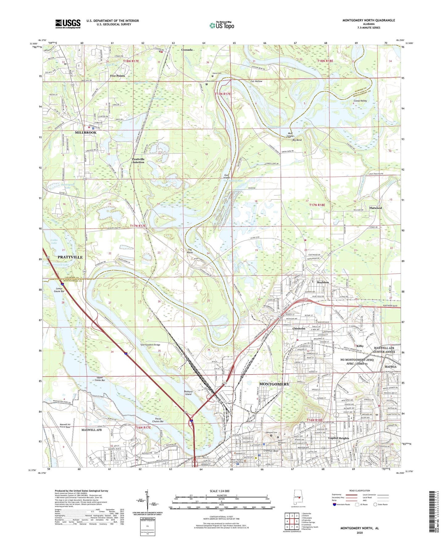 Montgomery North Alabama US Topo Map Image