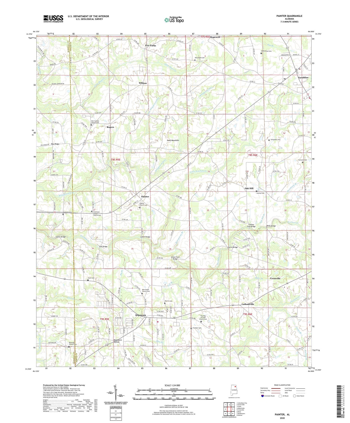 Painter Alabama US Topo Map Image