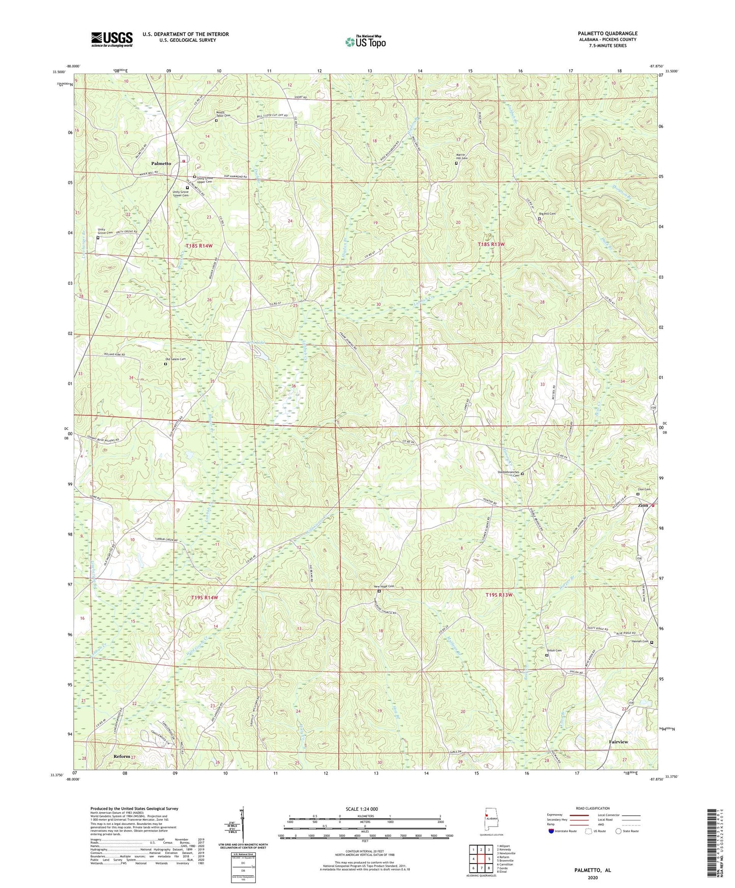 Palmetto Alabama US Topo Map Image