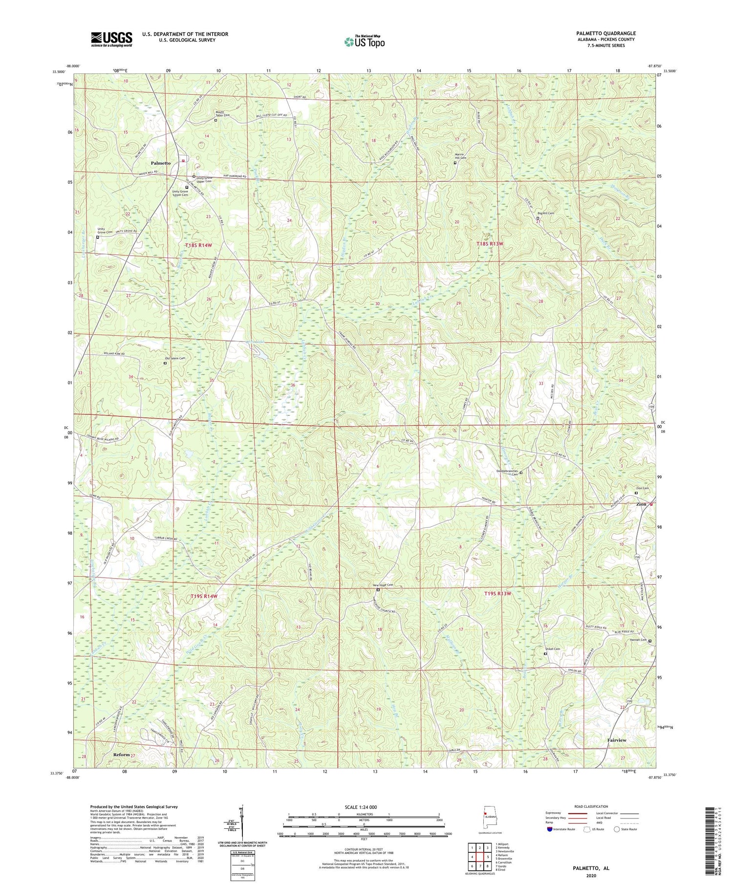 Palmetto Alabama US Topo Map Image