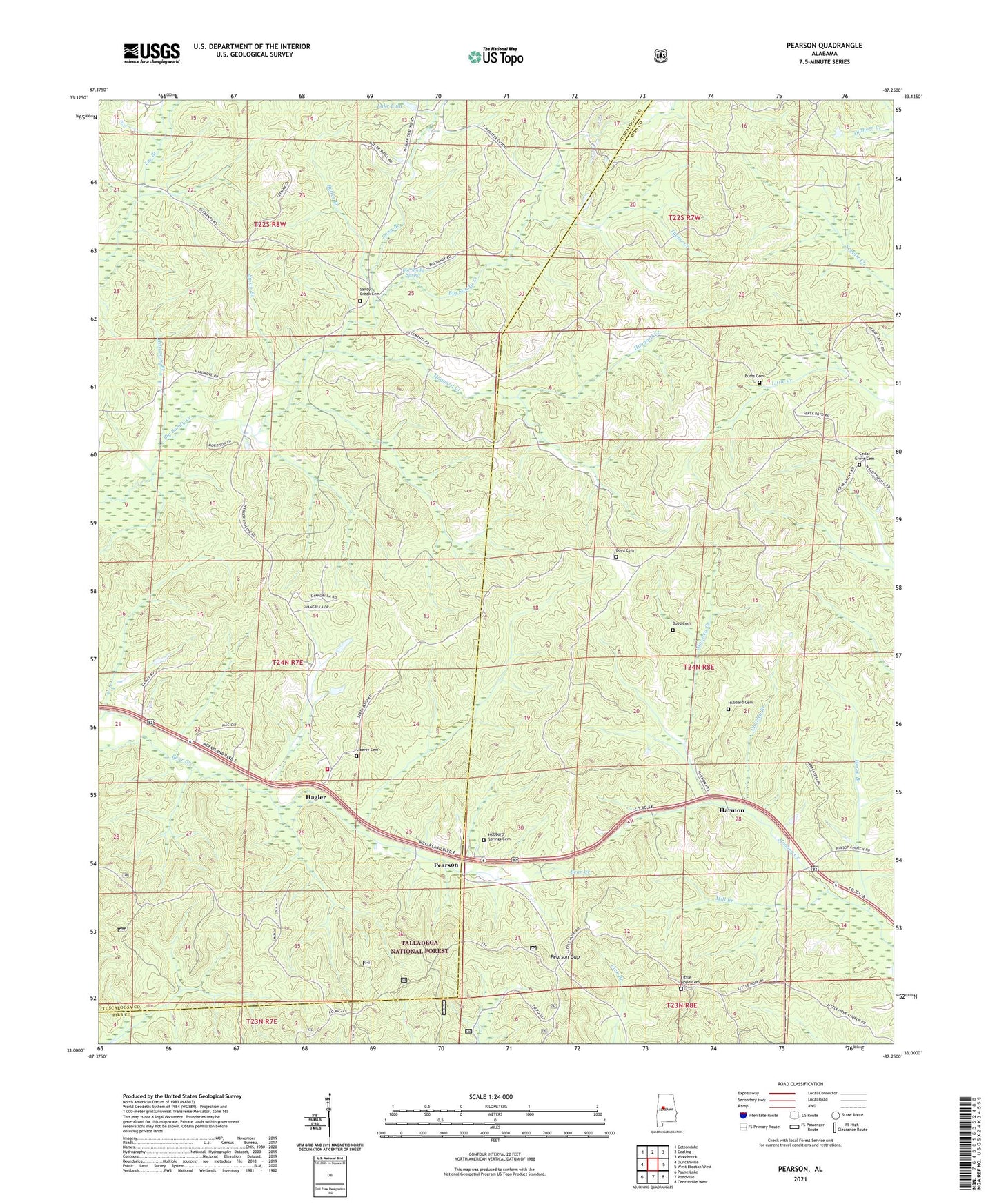 Pearson Alabama US Topo Map Image