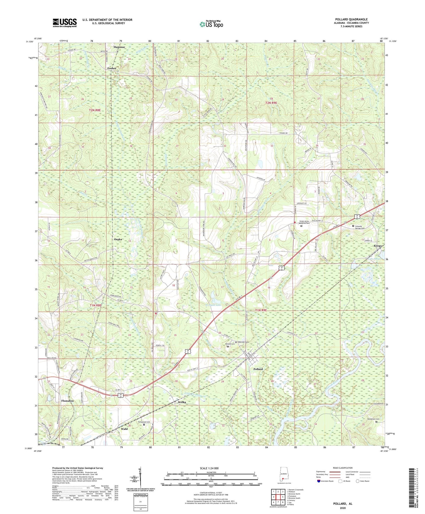 Pollard Alabama US Topo Map Image