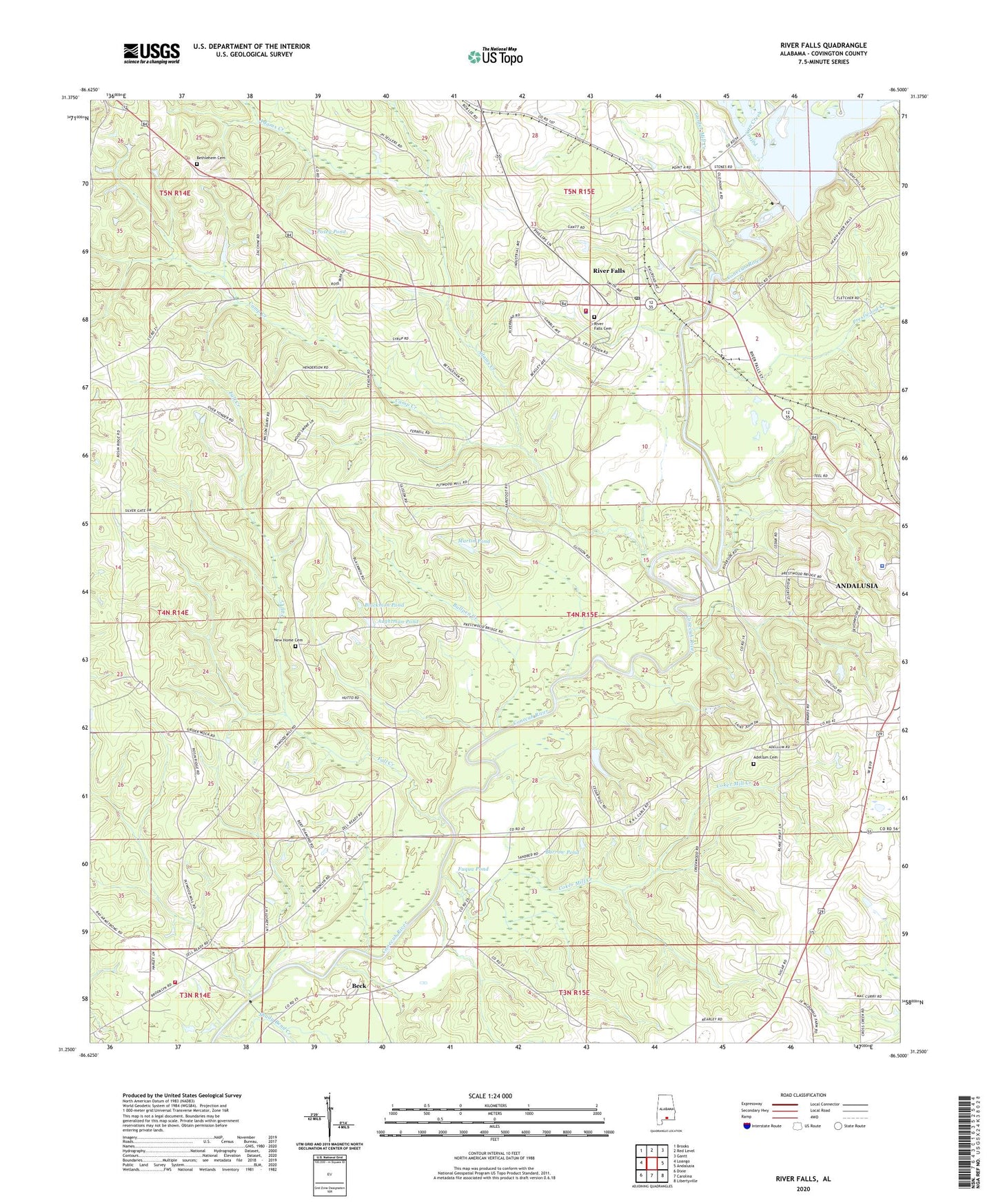 River Falls Alabama US Topo Map Image