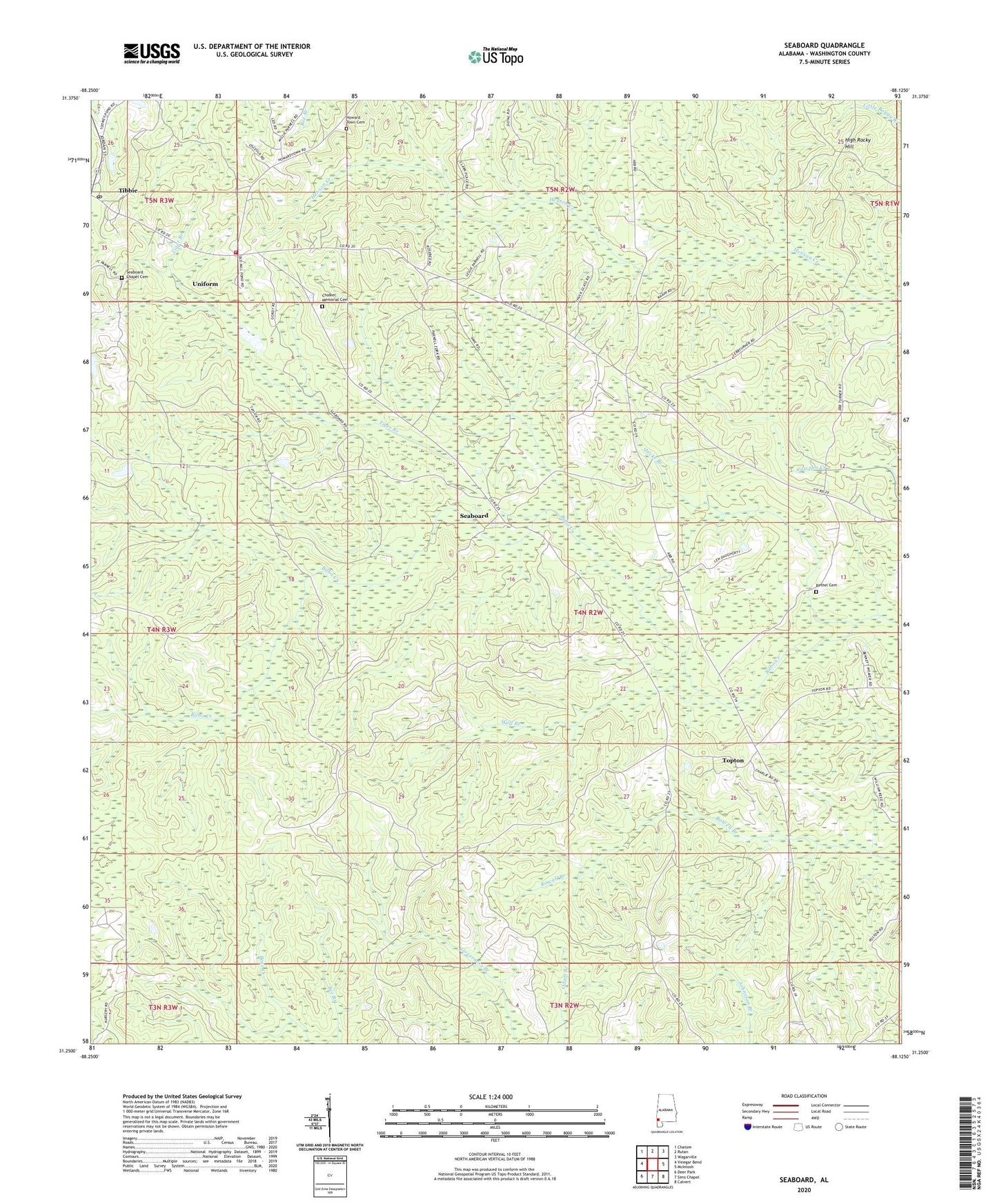 Seaboard Alabama US Topo Map Image