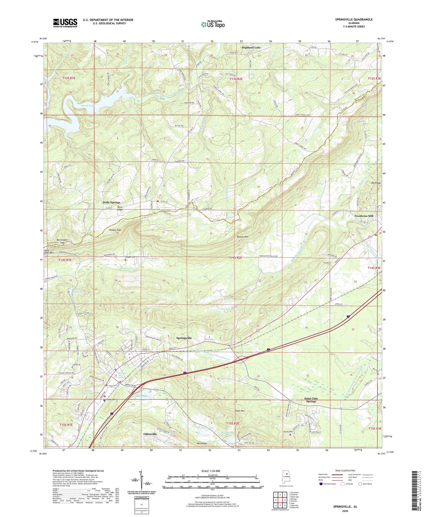 Springville Alabama US Topo Map Image