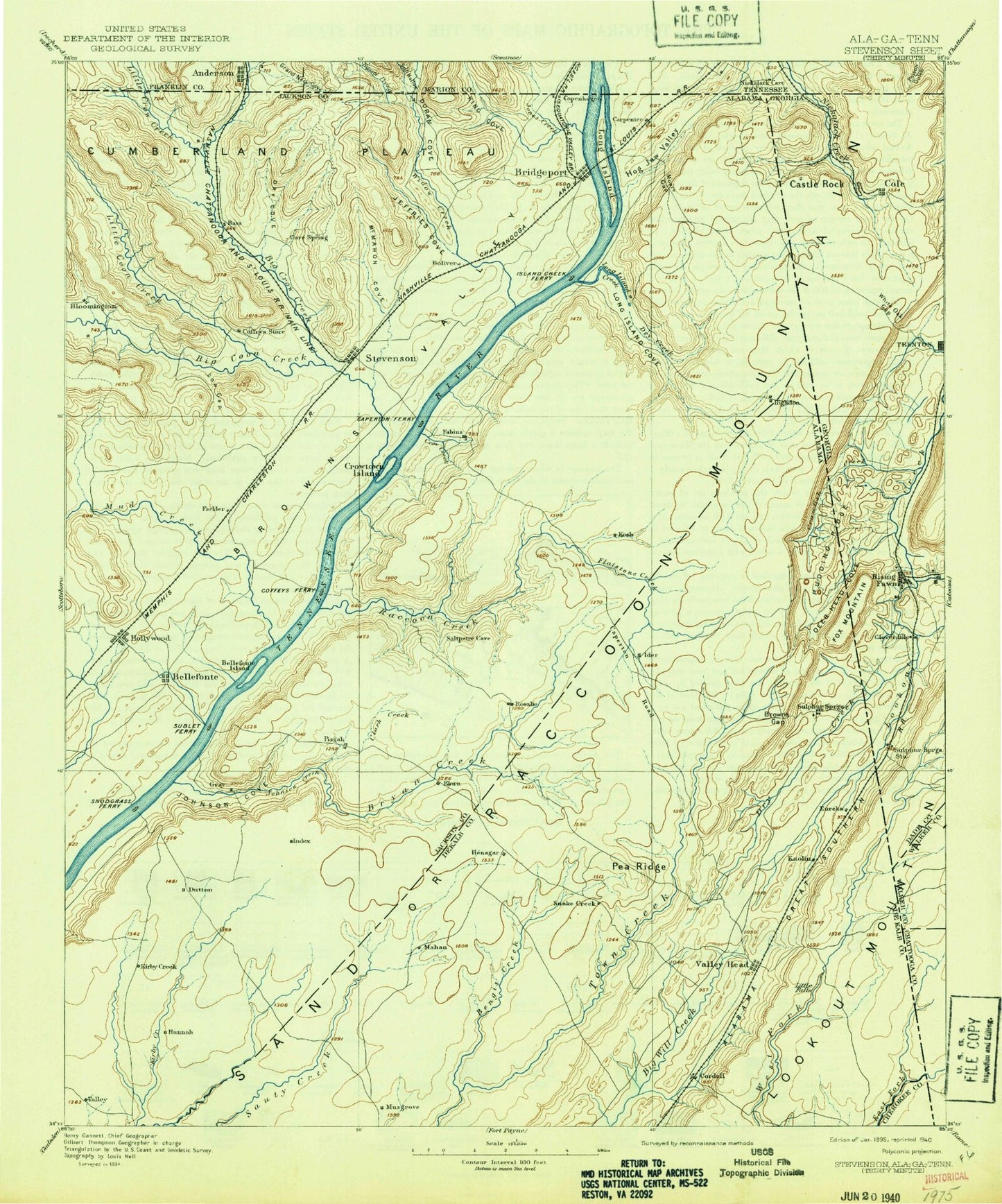 Historic 1895 Stevenson Alabama 30'x30' Topo Map Image