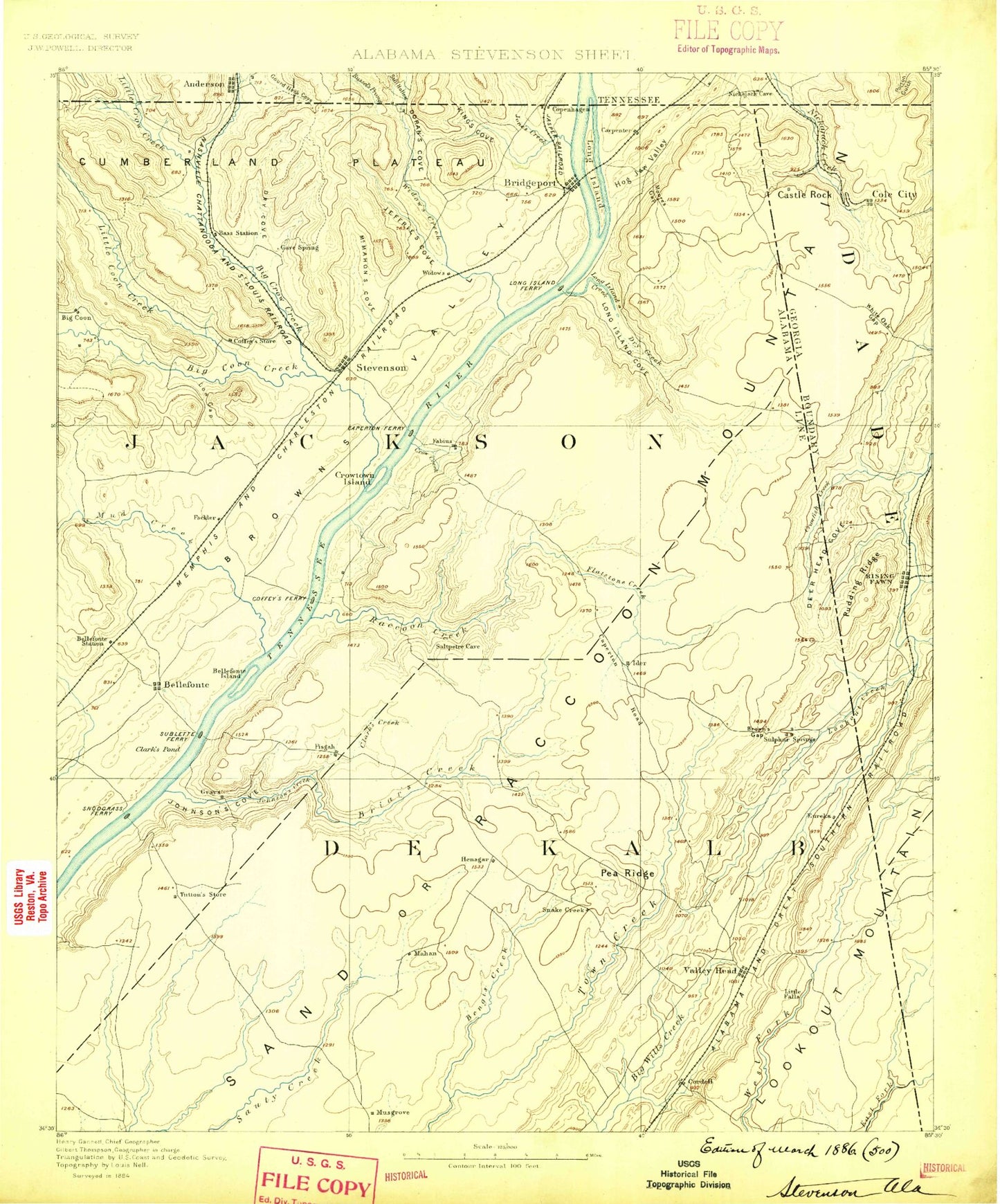 Historic 1886 Stevenson Alabama 30'x30' Topo Map Image