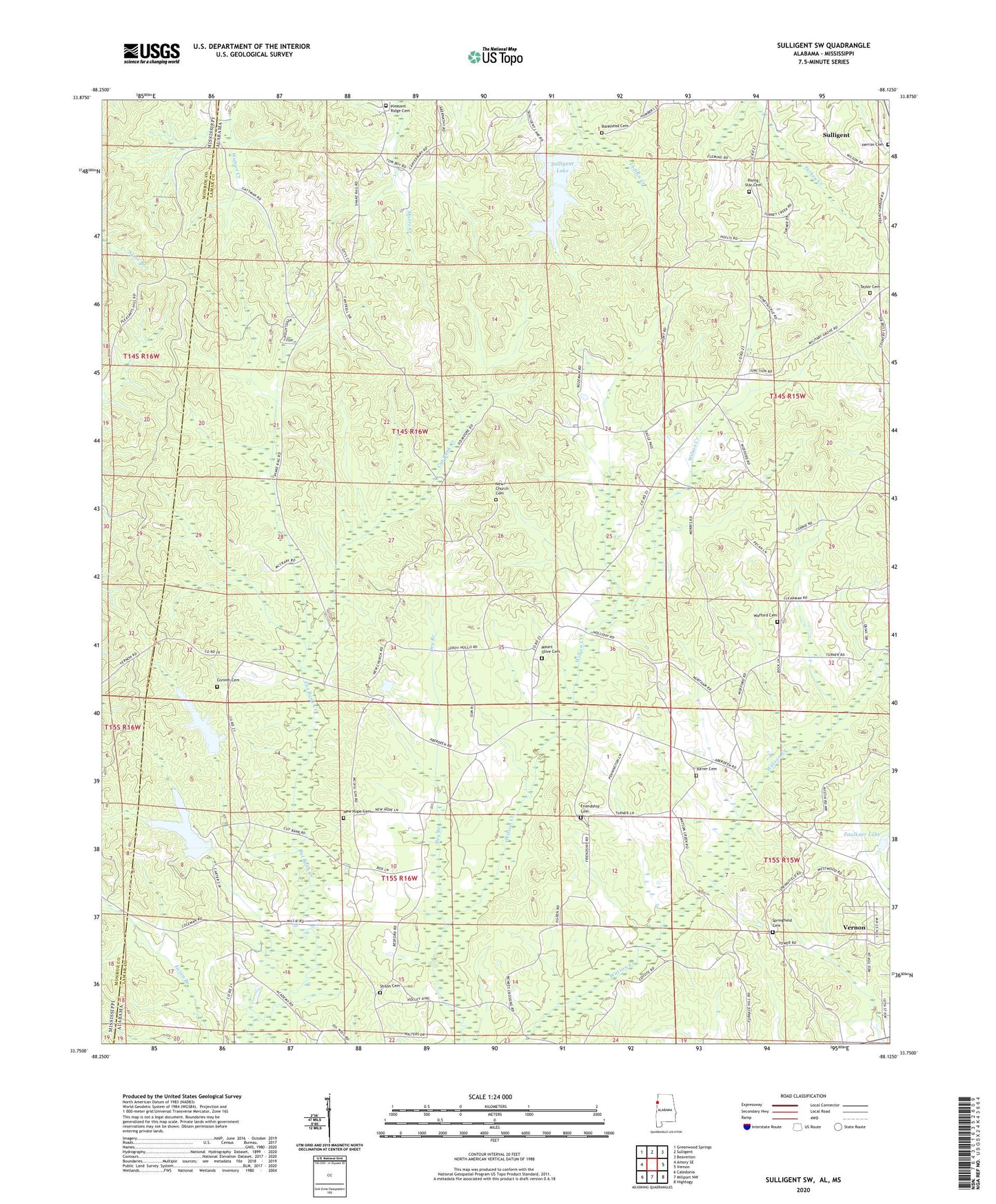 Sulligent SW Alabama US Topo Map Image