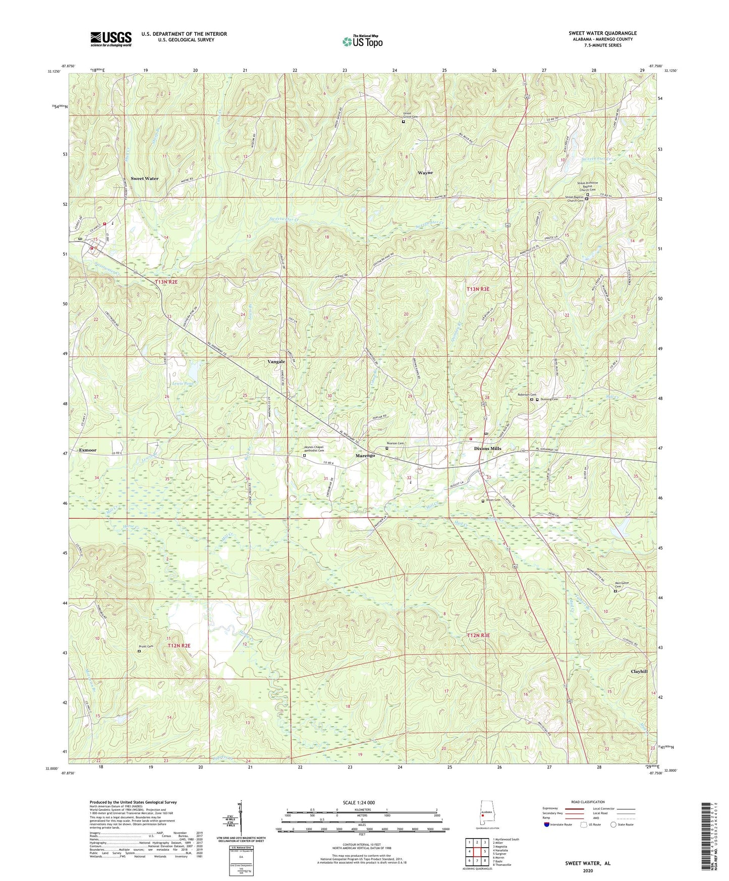 Sweet Water Alabama US Topo Map Image