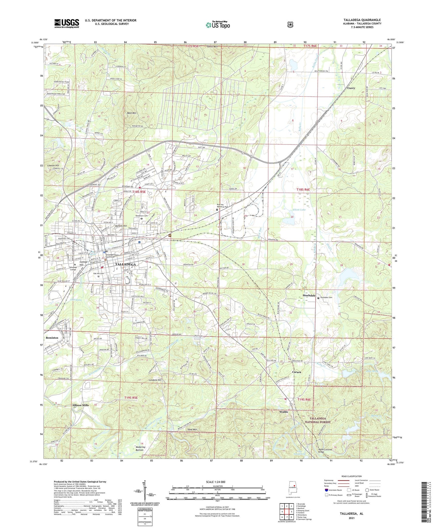 Talladega Alabama US Topo Map Image