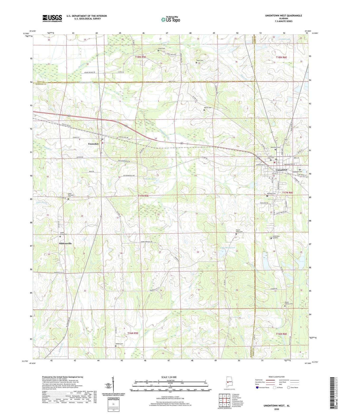 Uniontown West Alabama US Topo Map Image