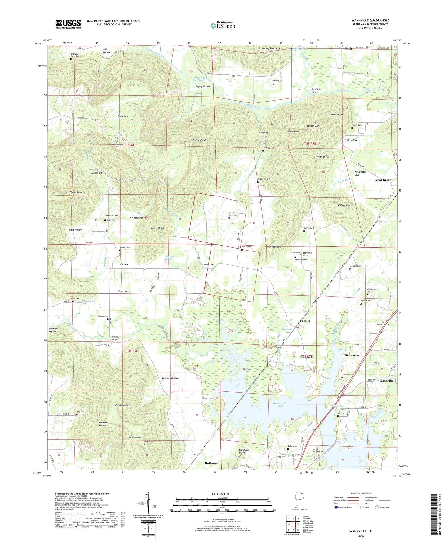 Wannville Alabama US Topo Map Image