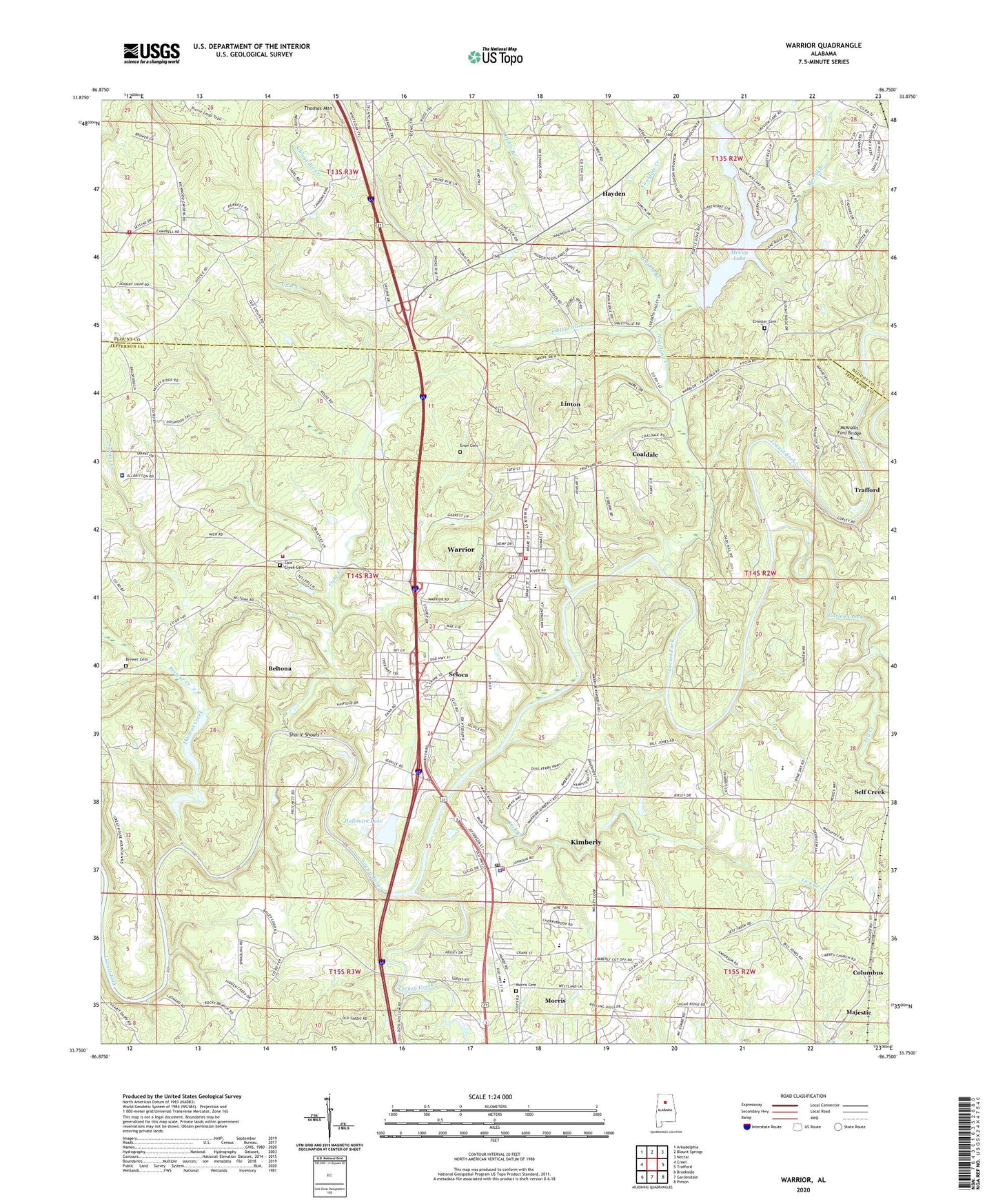Warrior Alabama US Topo Map Image