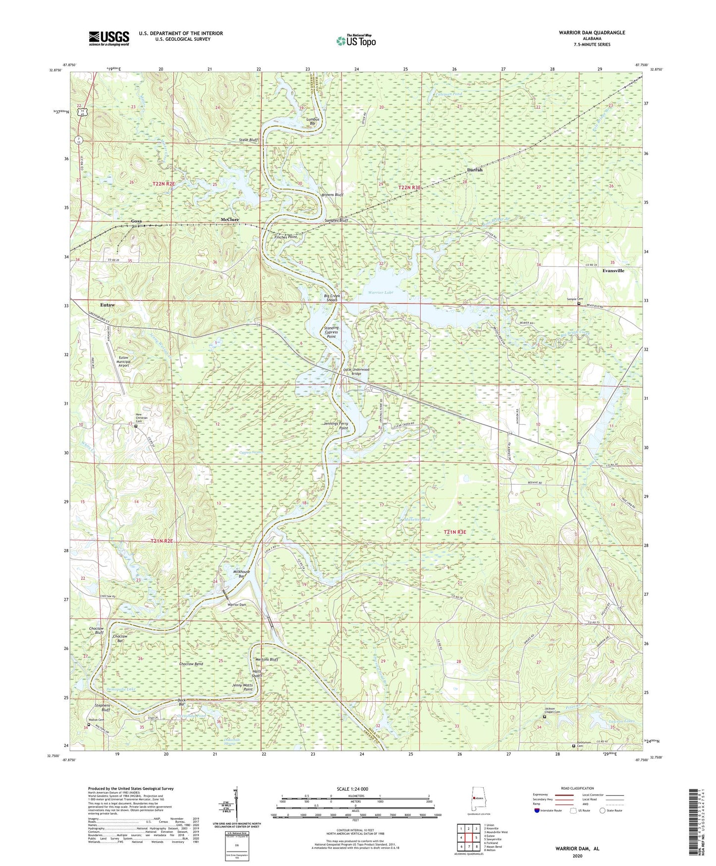 Warrior Dam Alabama US Topo Map Image