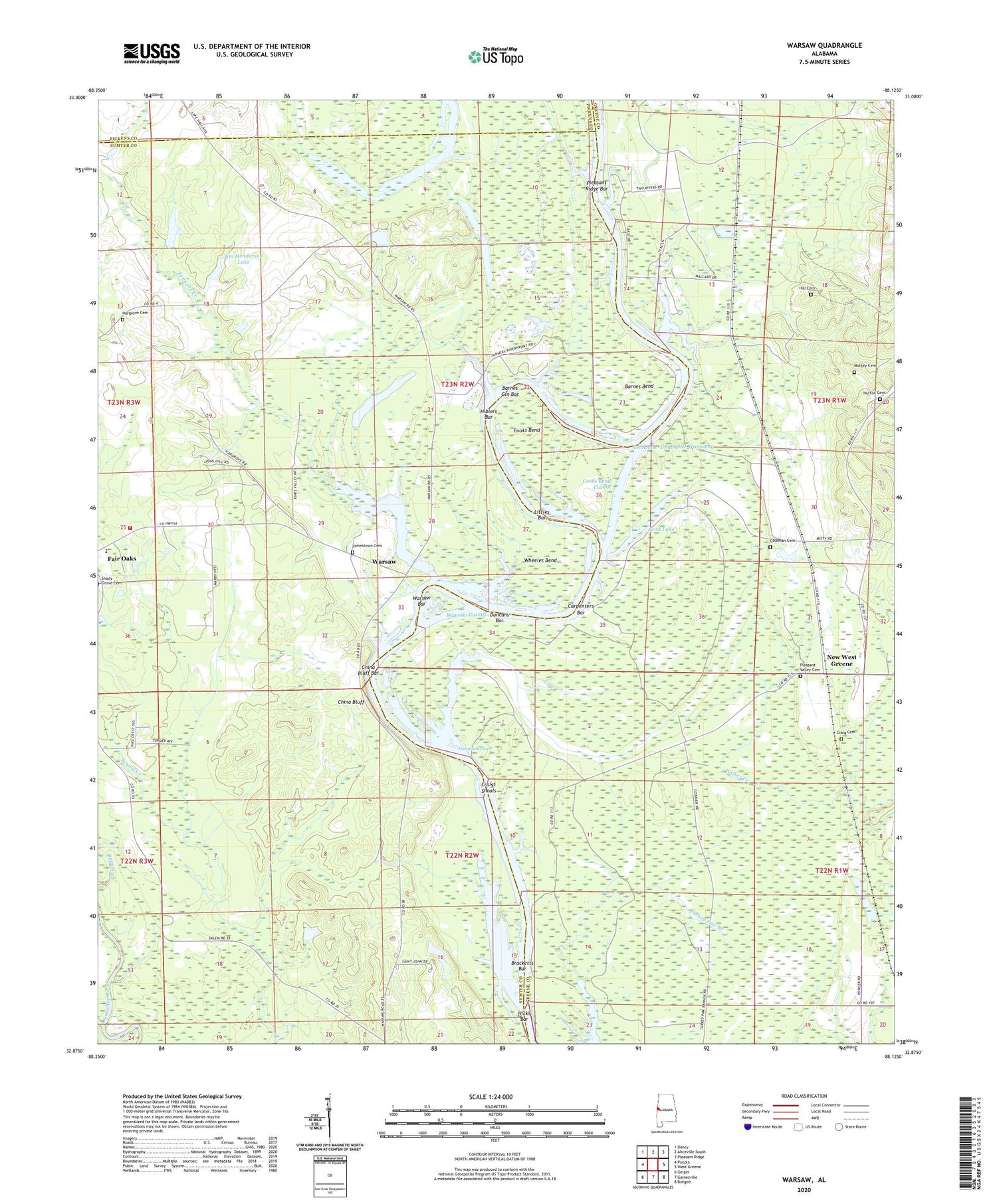 Warsaw Alabama US Topo Map Image
