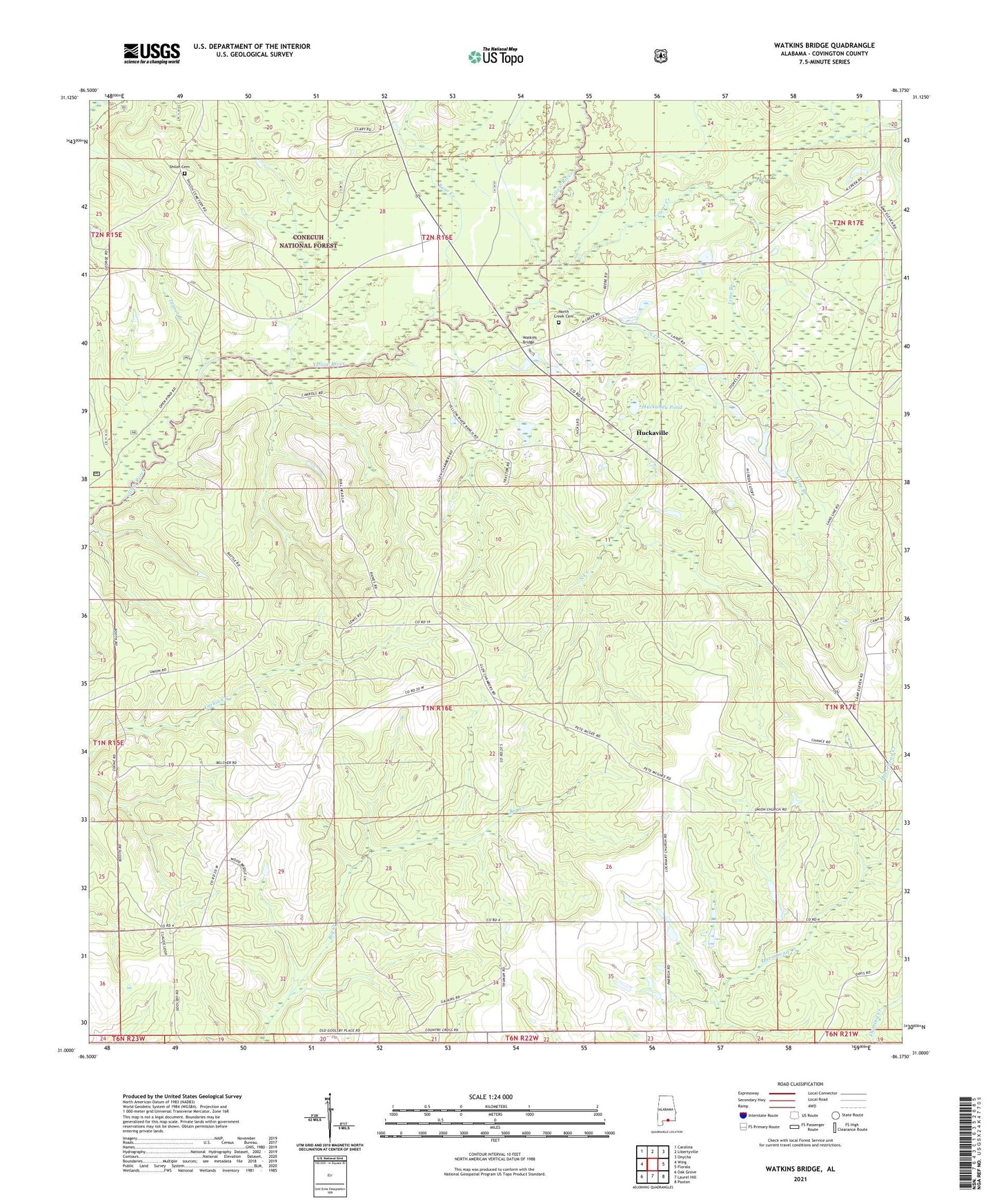 Watkins Bridge Alabama US Topo Map Image