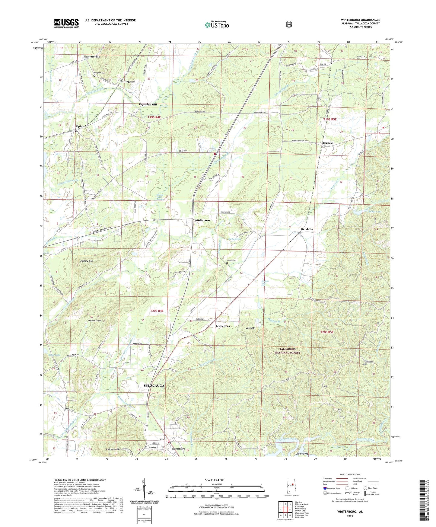 Winterboro Alabama US Topo Map Image