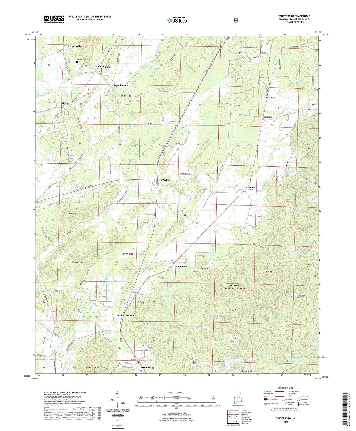 Winterboro Alabama US Topo Map Image