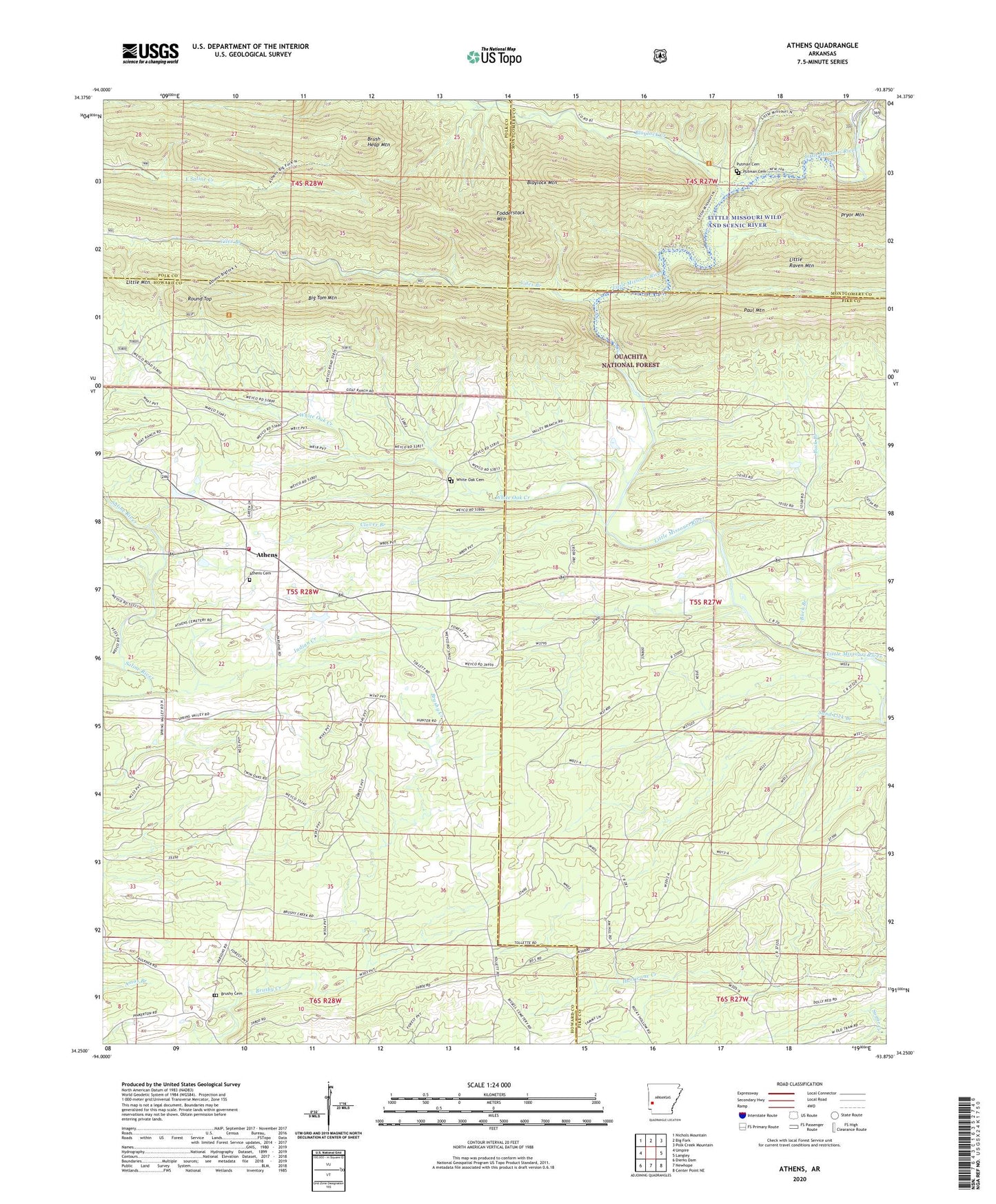 Athens Arkansas US Topo Map Image