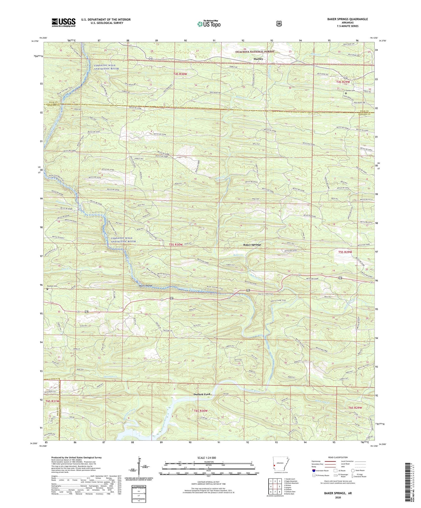 Baker Springs Arkansas US Topo Map Image