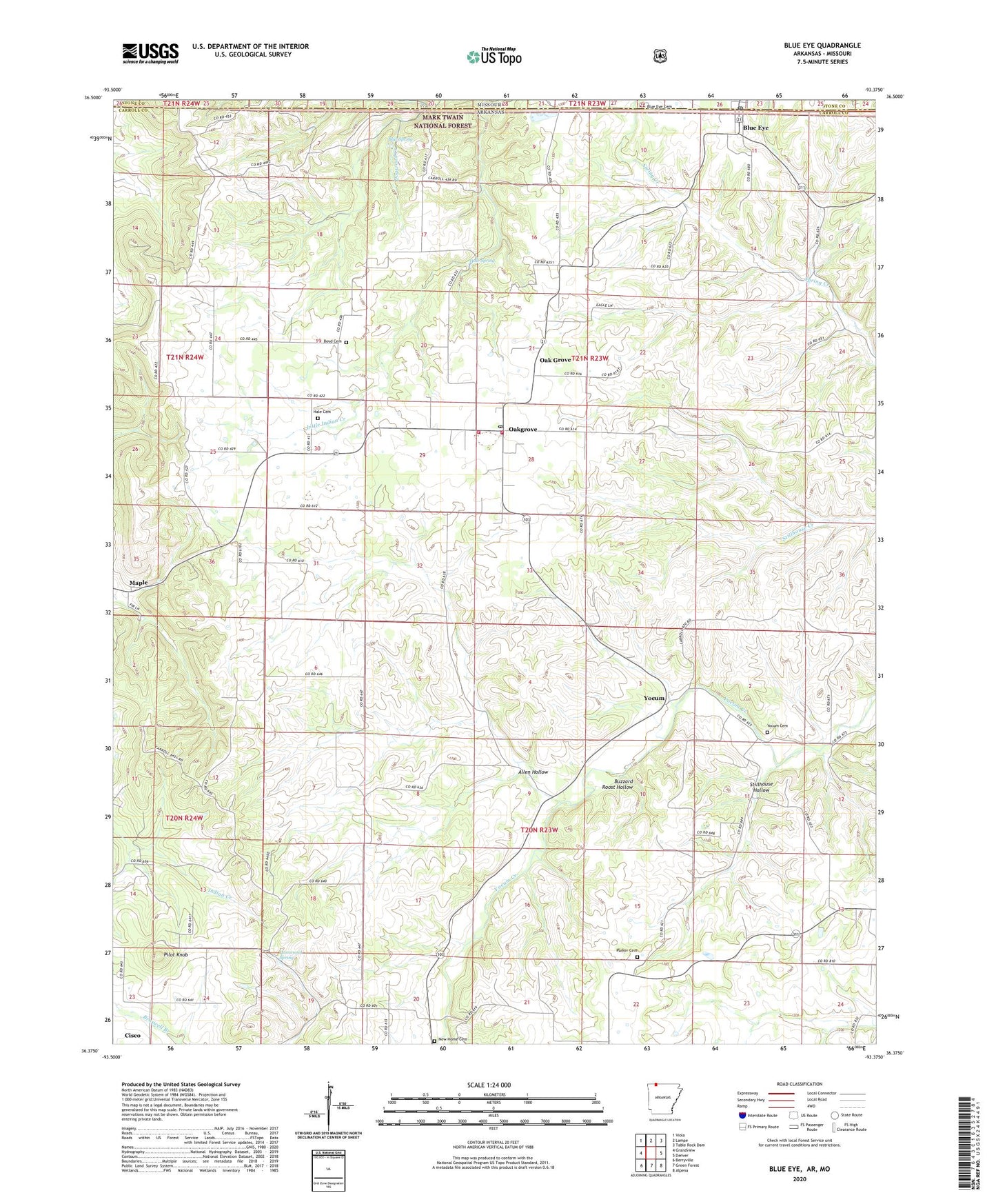 Blue Eye Arkansas US Topo Map Image