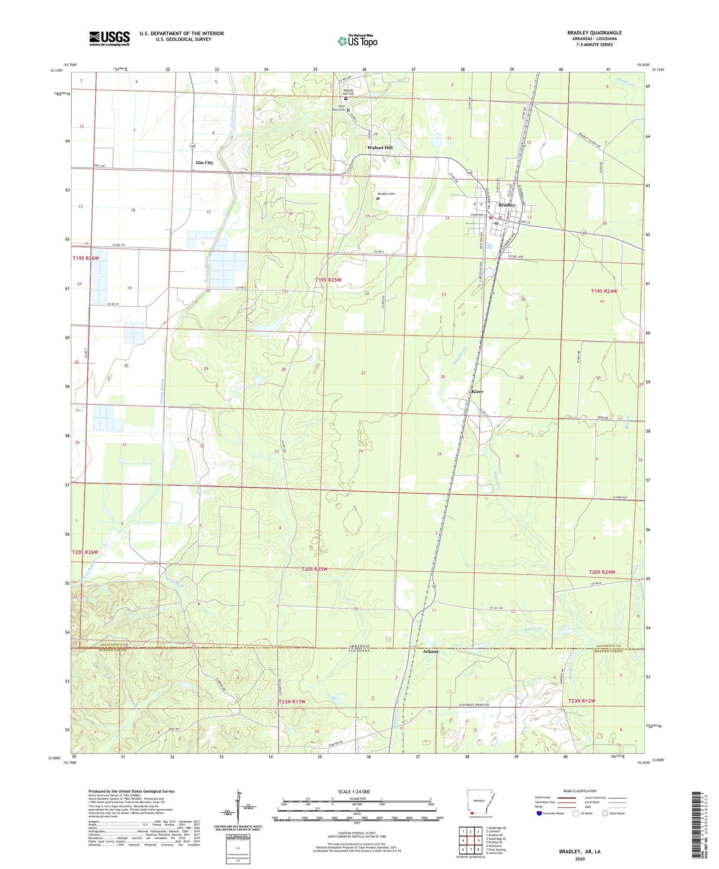 Bradley Arkansas US Topo Map Image