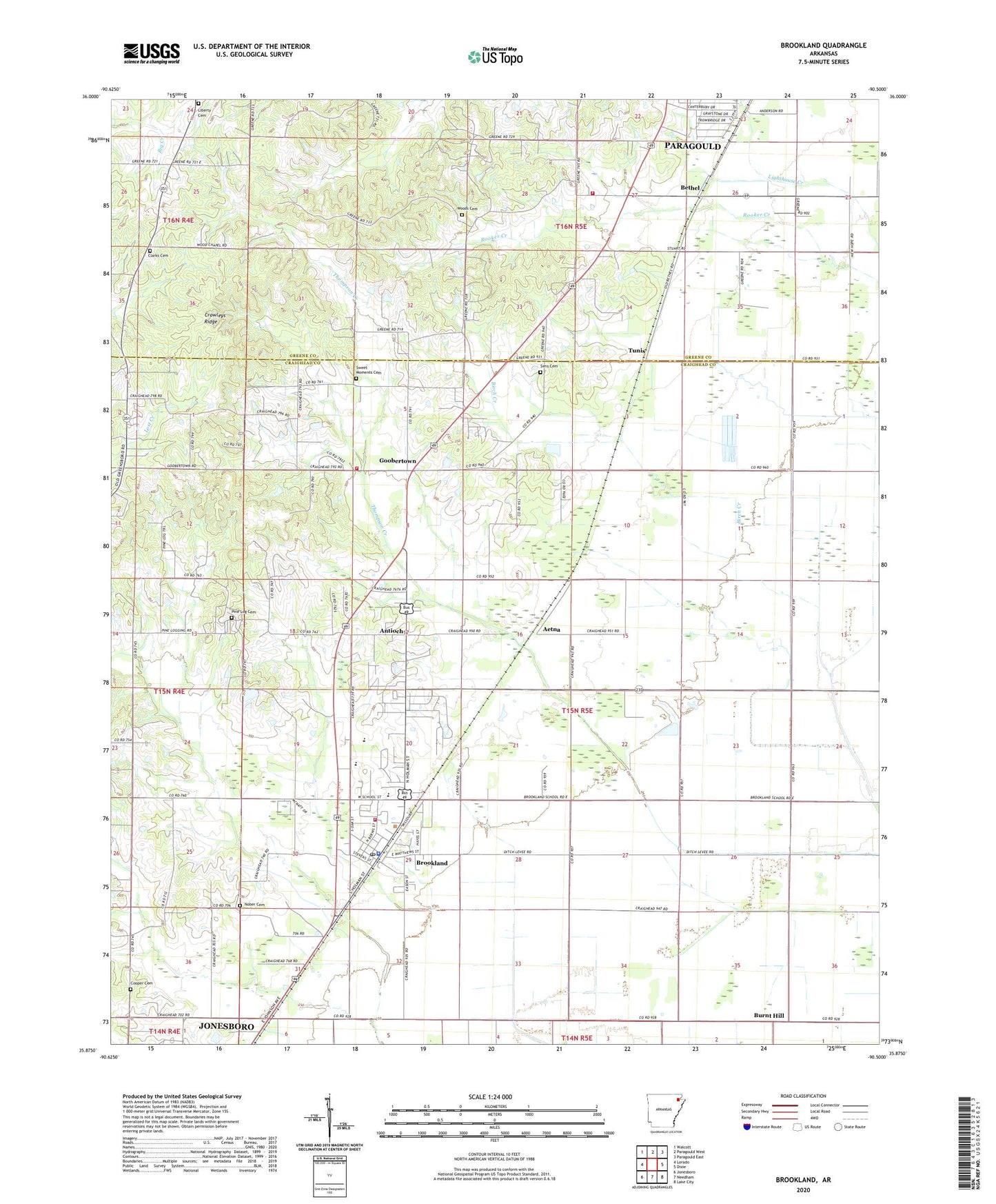Brookland Arkansas US Topo Map Image