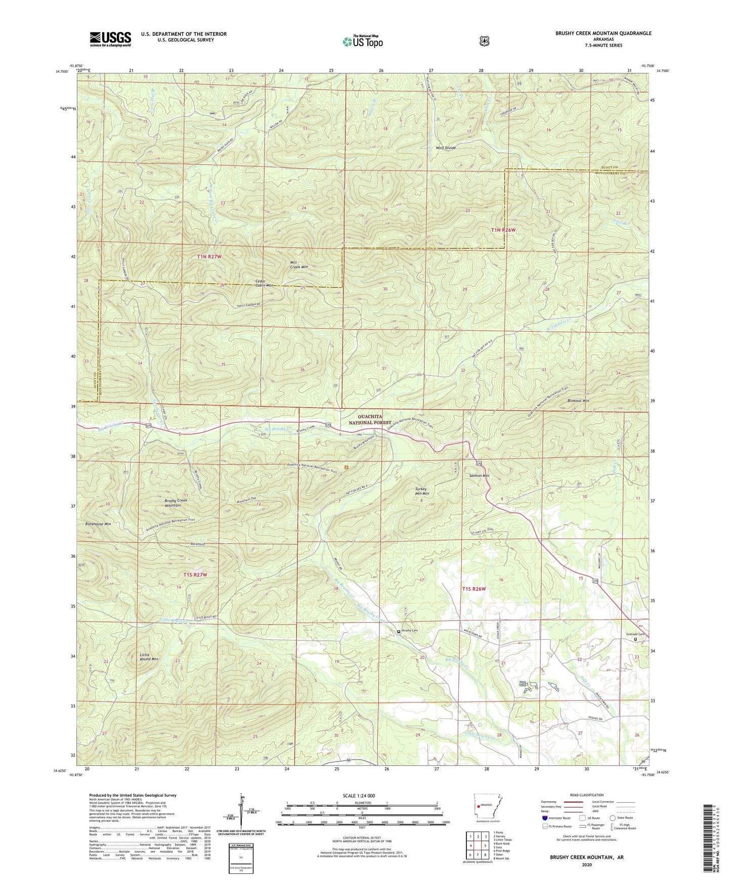 Brushy Creek Mountain Arkansas US Topo Map Image