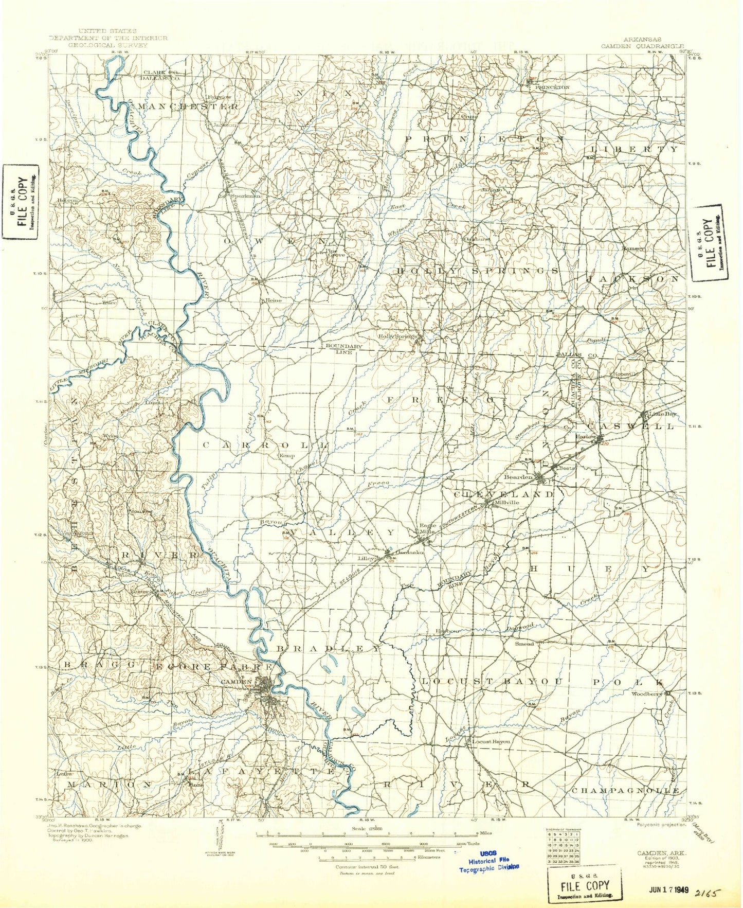 Historic 1903 Camden Arkansas 30'x30' Topo Map Image