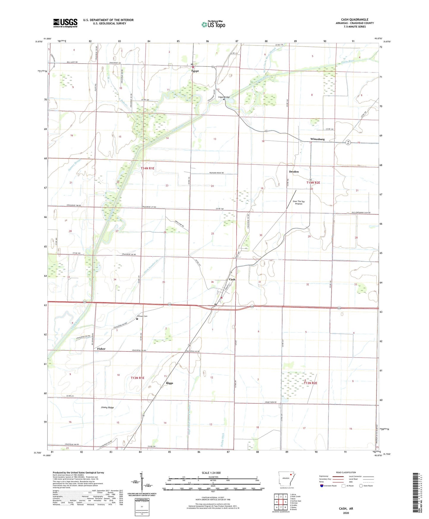 Cash Arkansas US Topo Map Image