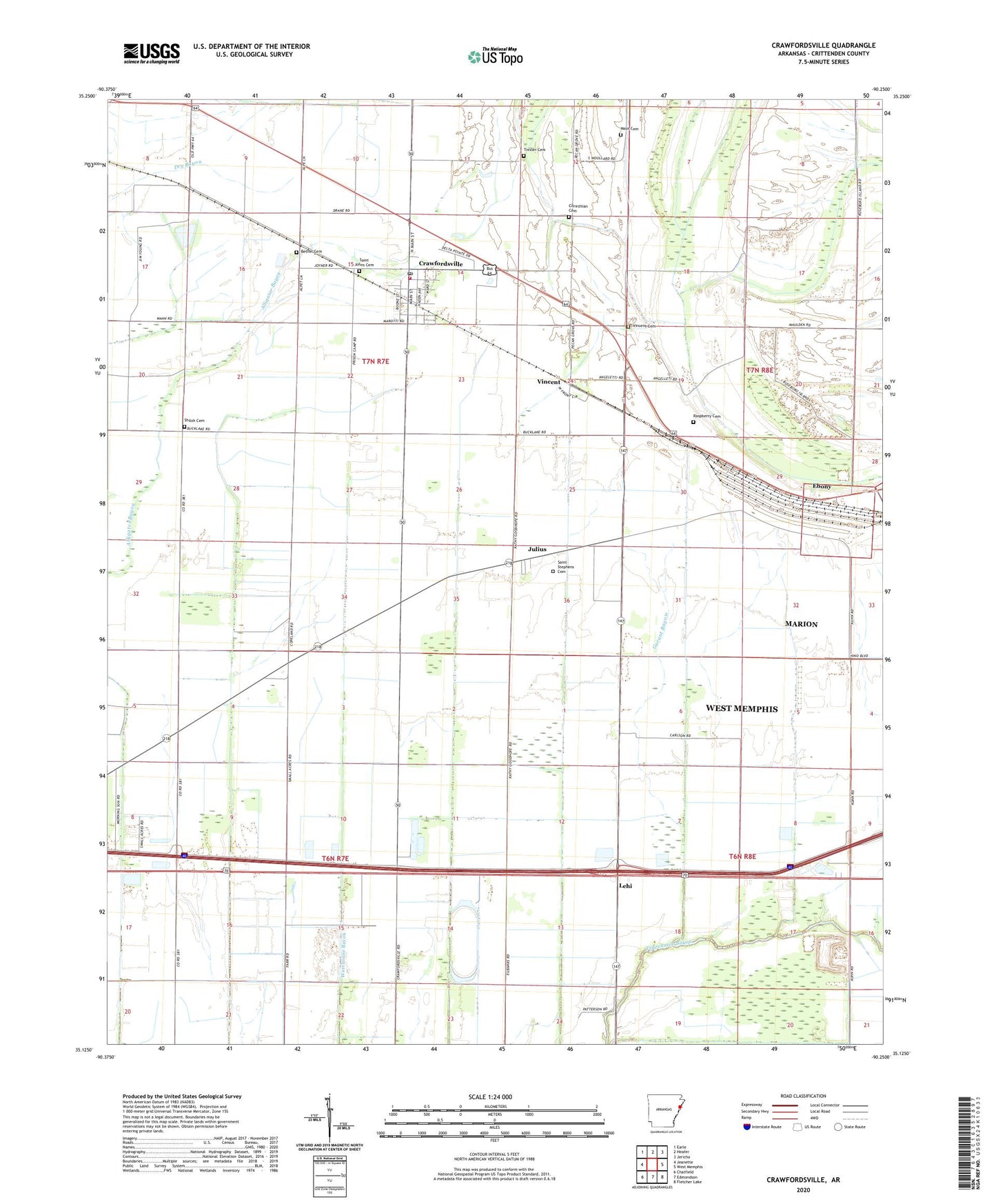 Crawfordsville Arkansas US Topo Map Image